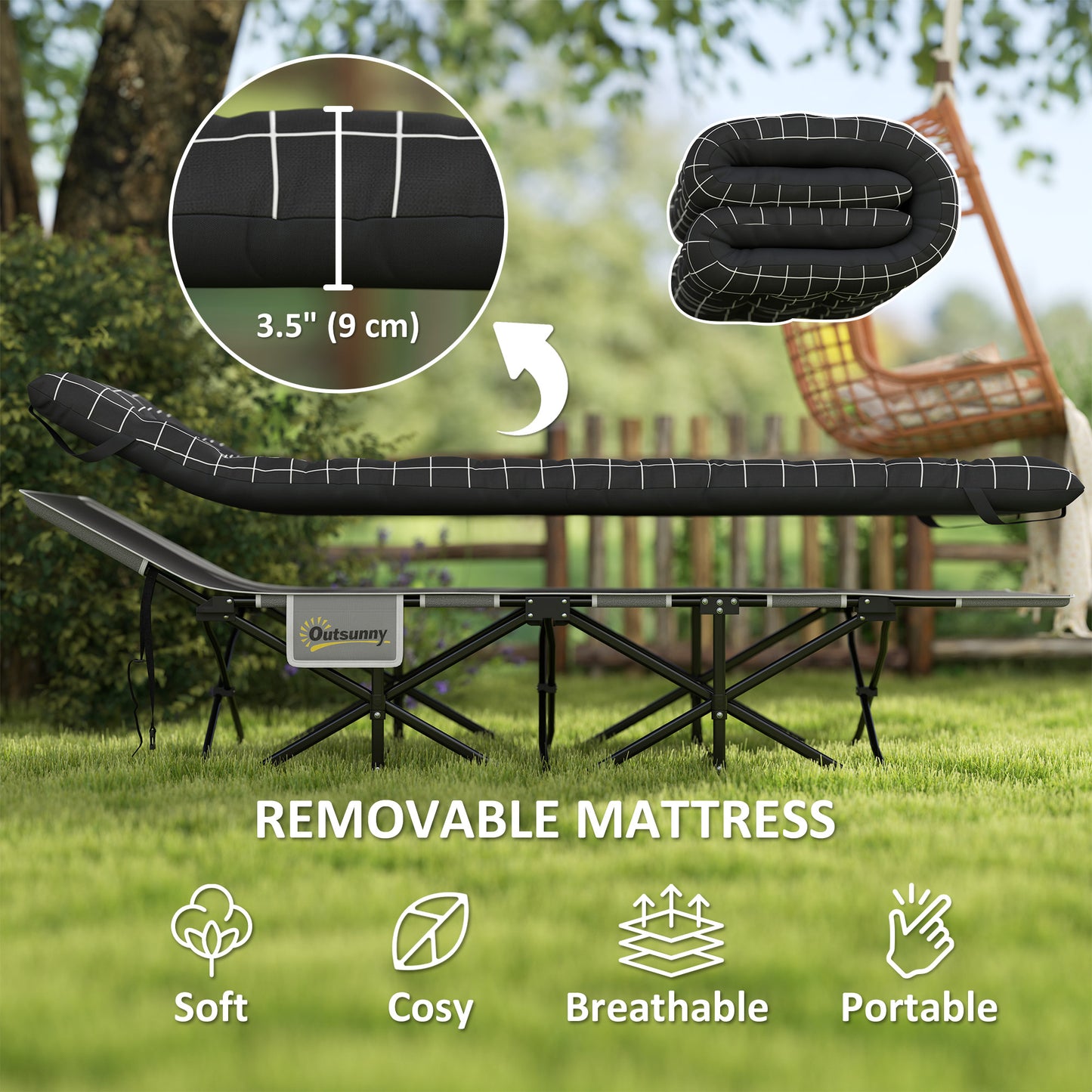 67cm Wide Folding Bed, Camping Cot for Adults with Mattress