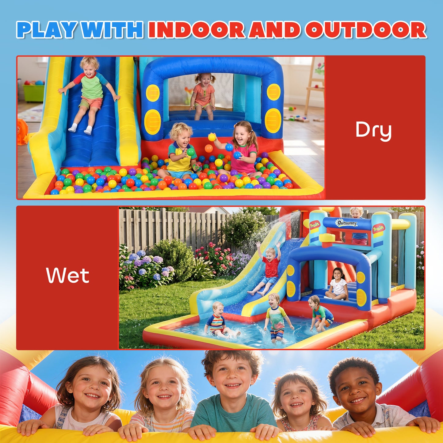 4-in-1 Bouncy Castle, with Slide, Trampoline, Climbing Wall, Blower