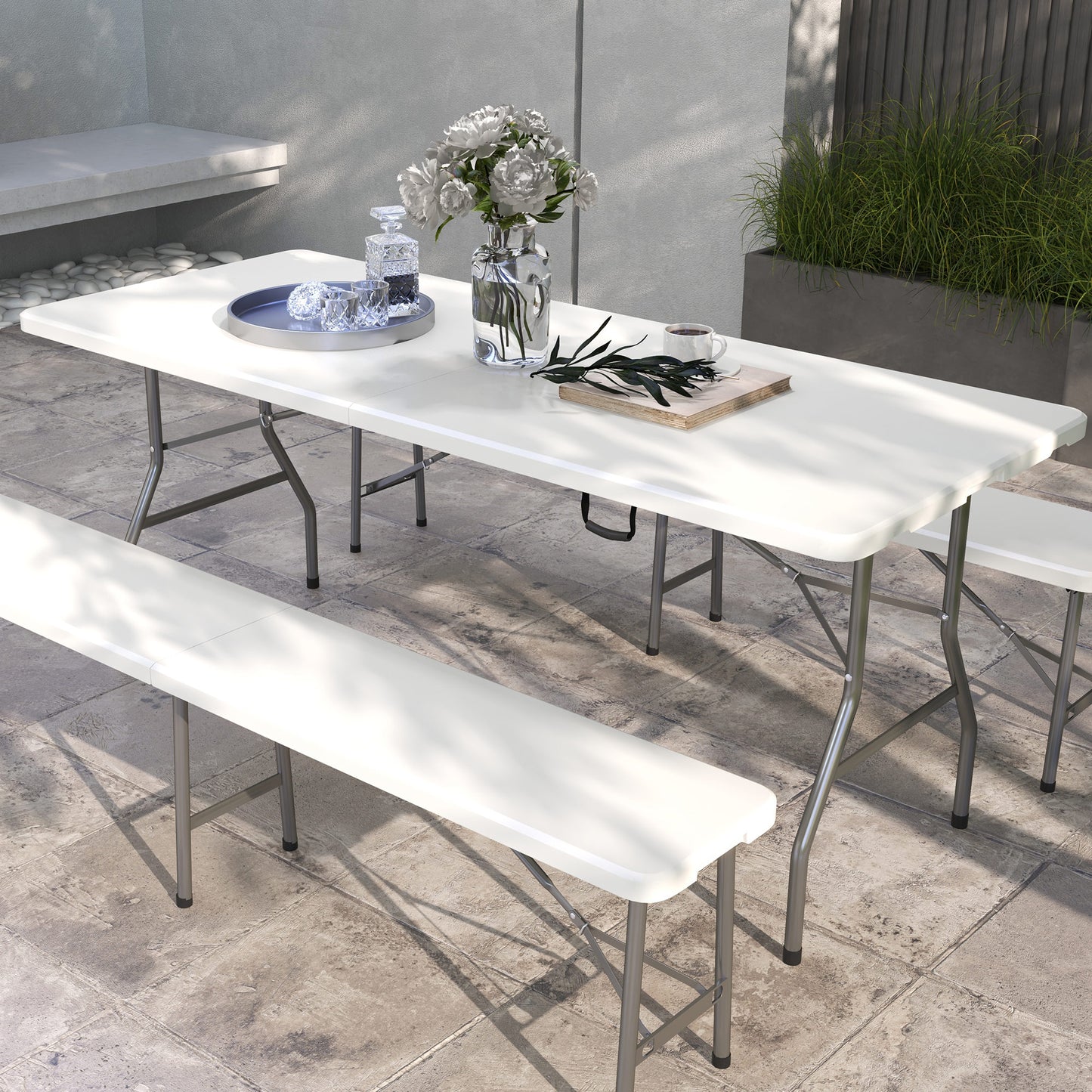 Folding Garden Table, 180 x 75cm Rectangular HDPE Outdoor Picnic