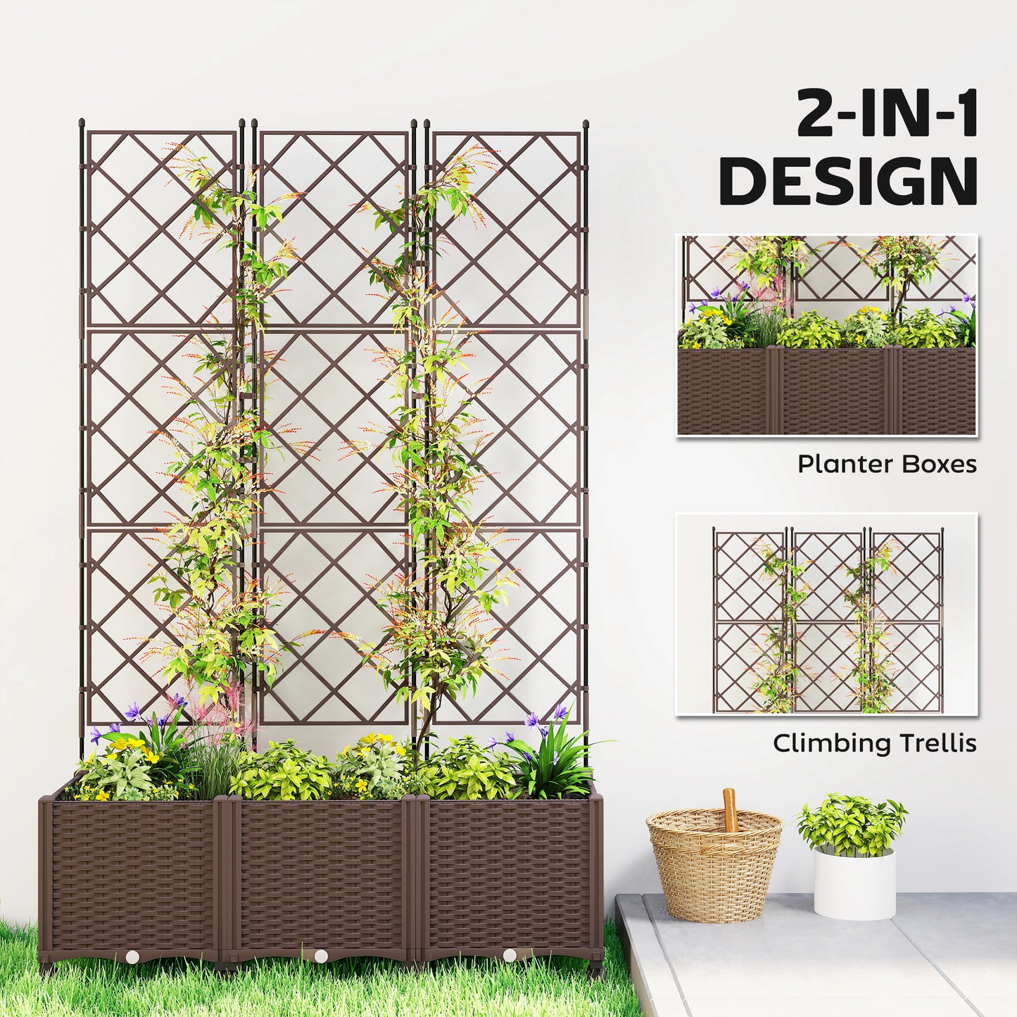 Plastic Raised Planter with Trellis