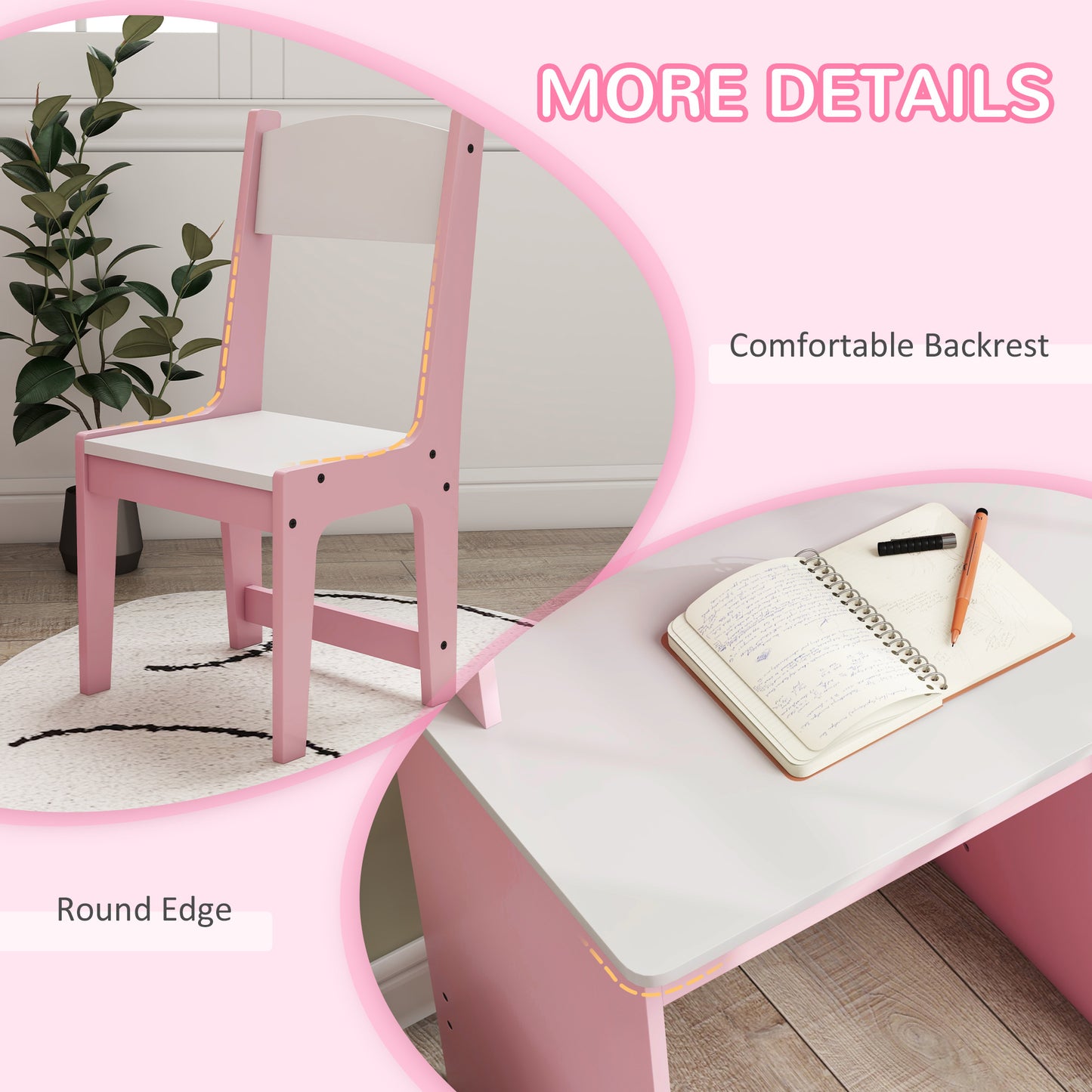 Two-Piece Kids Desk and Chair Set with Storage, for Ages 5-8 Years