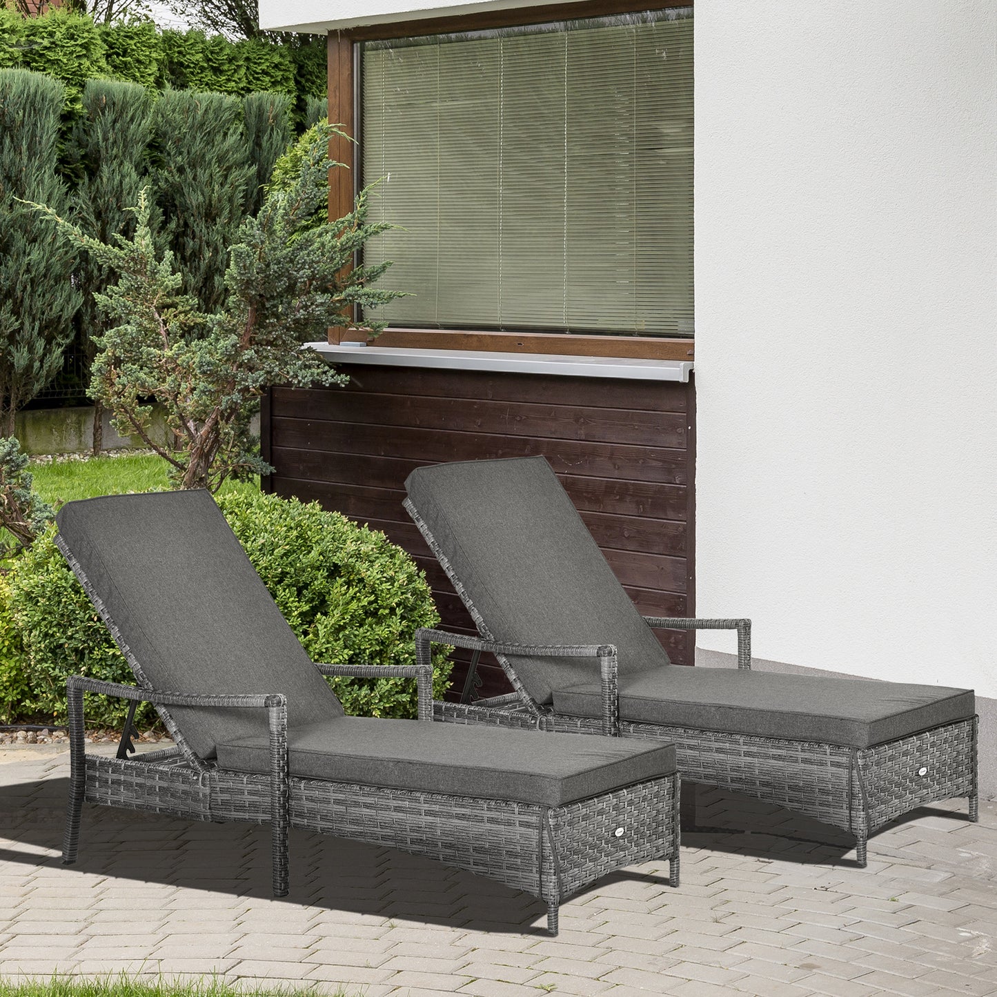 PE Rattan Sun Loungers set of 2 with Cushion
