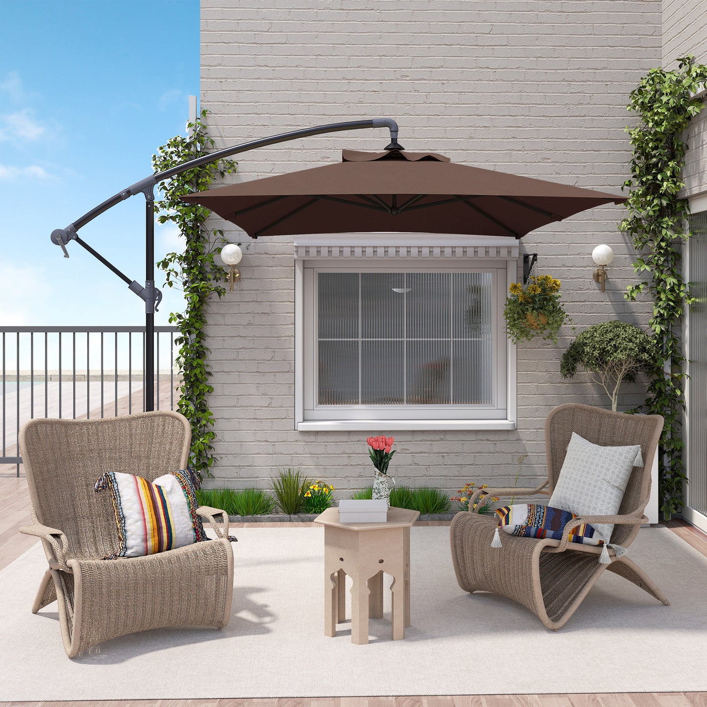 3m Square Canopy Cantilever Parasol, with Cross Base