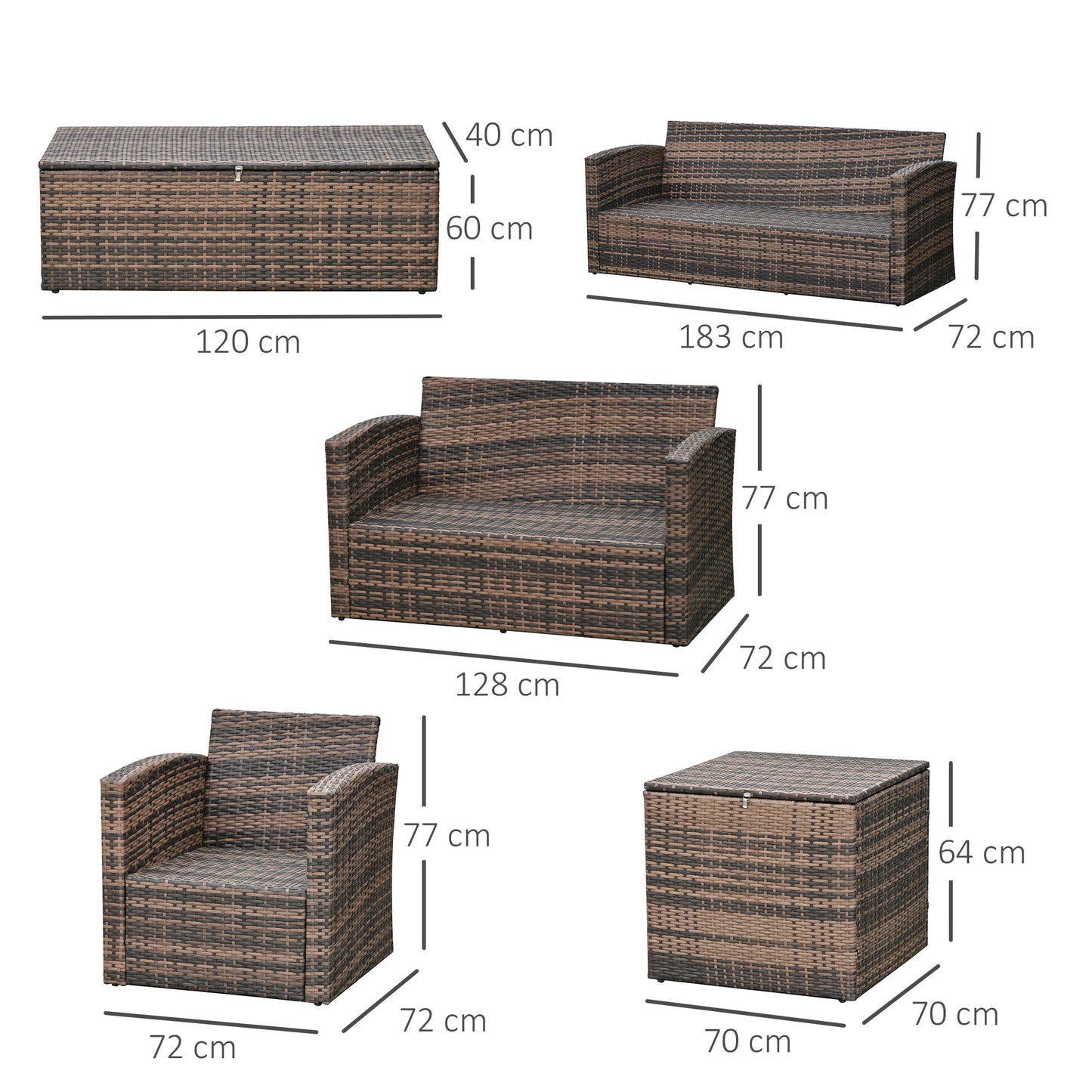 6 Pieces Rattan Garden Furniture Set