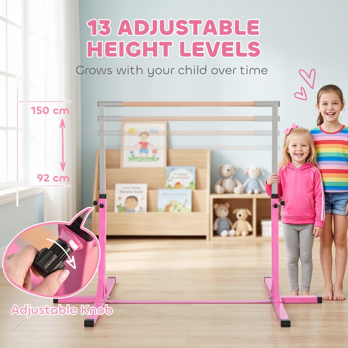 Height Adjustable Gymnastics Horizontal Bar for Kids