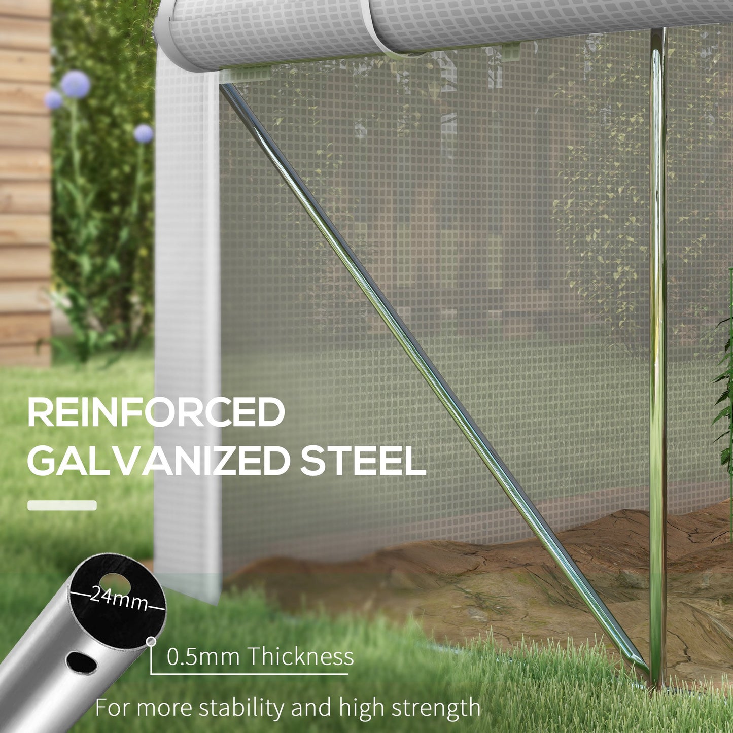 3 x 2(m) Walk-in Polytunnel Greenhouse, Zipped Roll Up Sidewalls