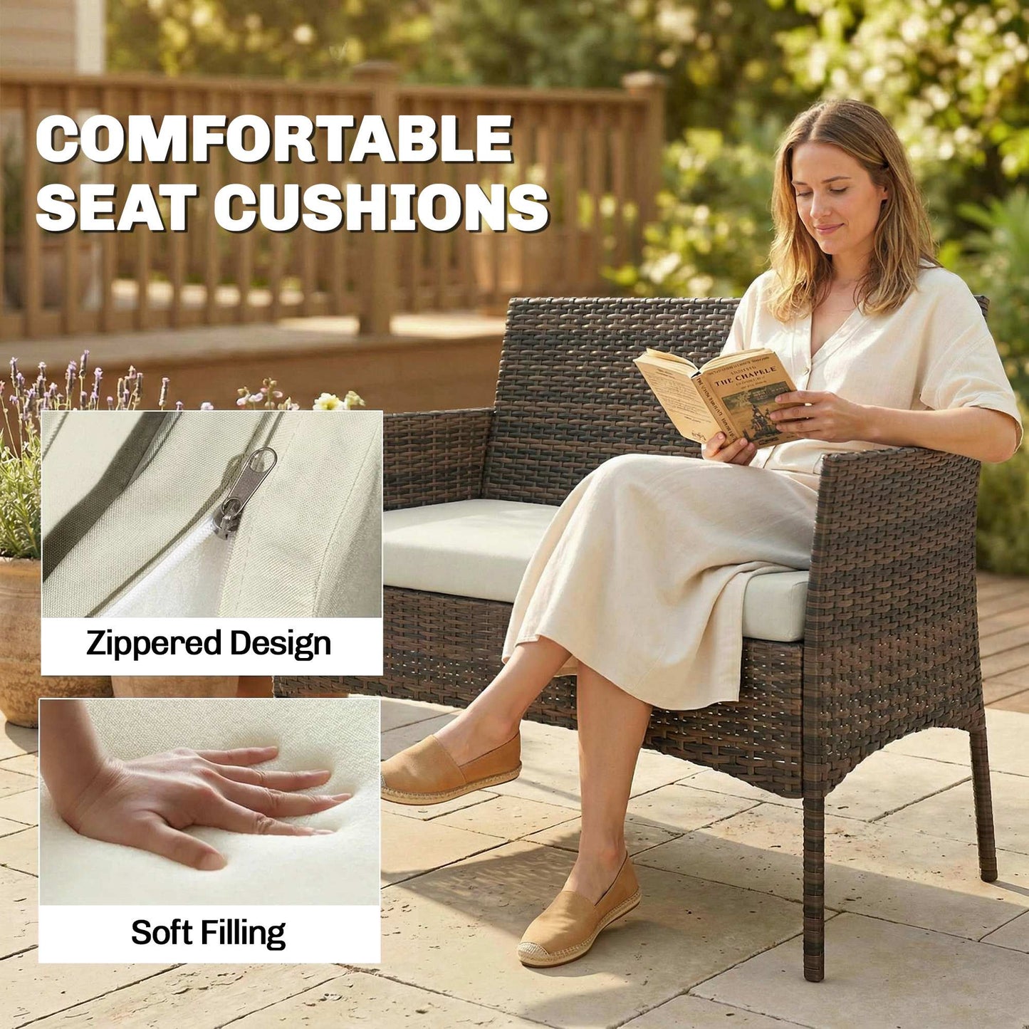 4 Piece Rattan Garden Furniture Sofa Set with Loveseat, Armchairs