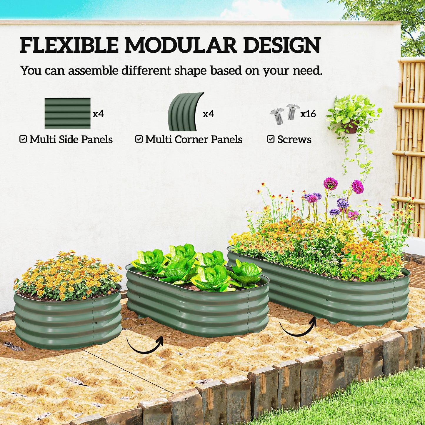 Galvanised Raised Garden Bed, Metal Planter Box with Safety Edging (4)