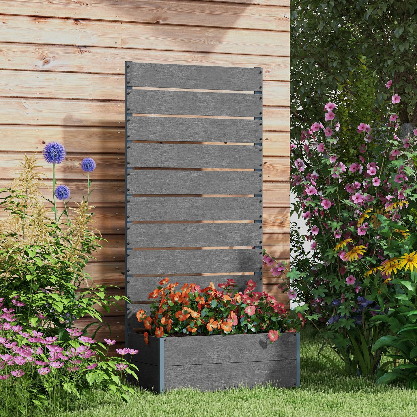 34 x 69.5cm Garden Planter Box, with Back Trellis