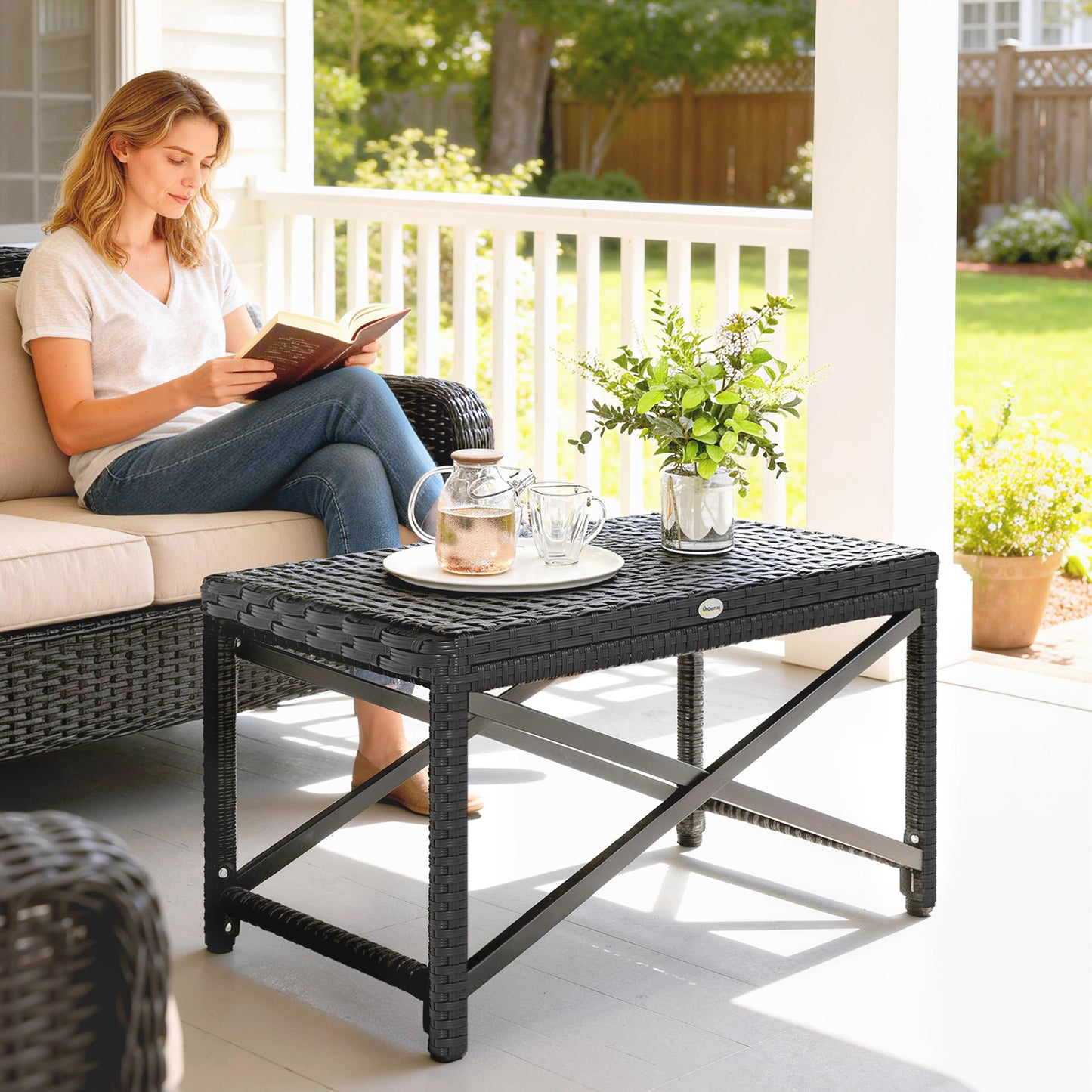 Outdoor Coffee Table Side Table with X-Shape Frame for Patio, Balcony