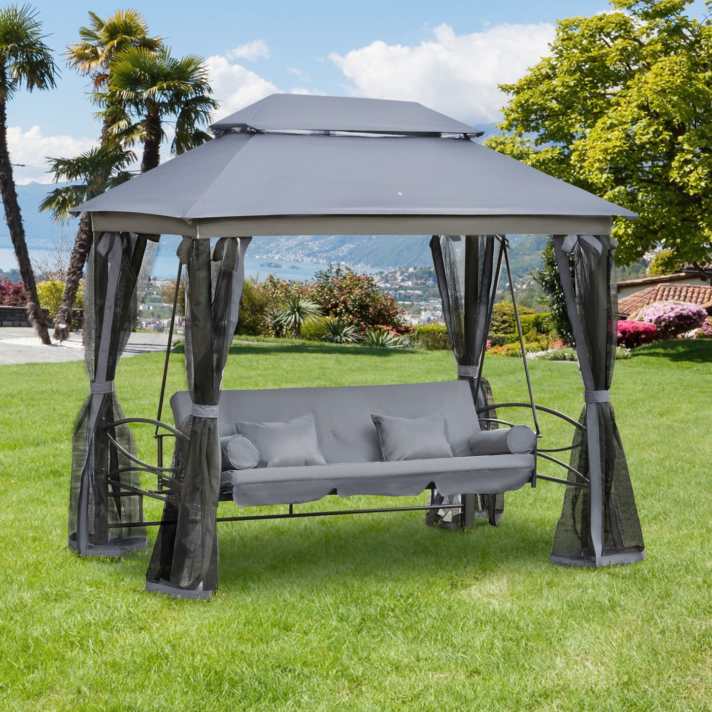 3 Seater Swing Chair 3-in-1 Convertible Garden Swing Seat Bed