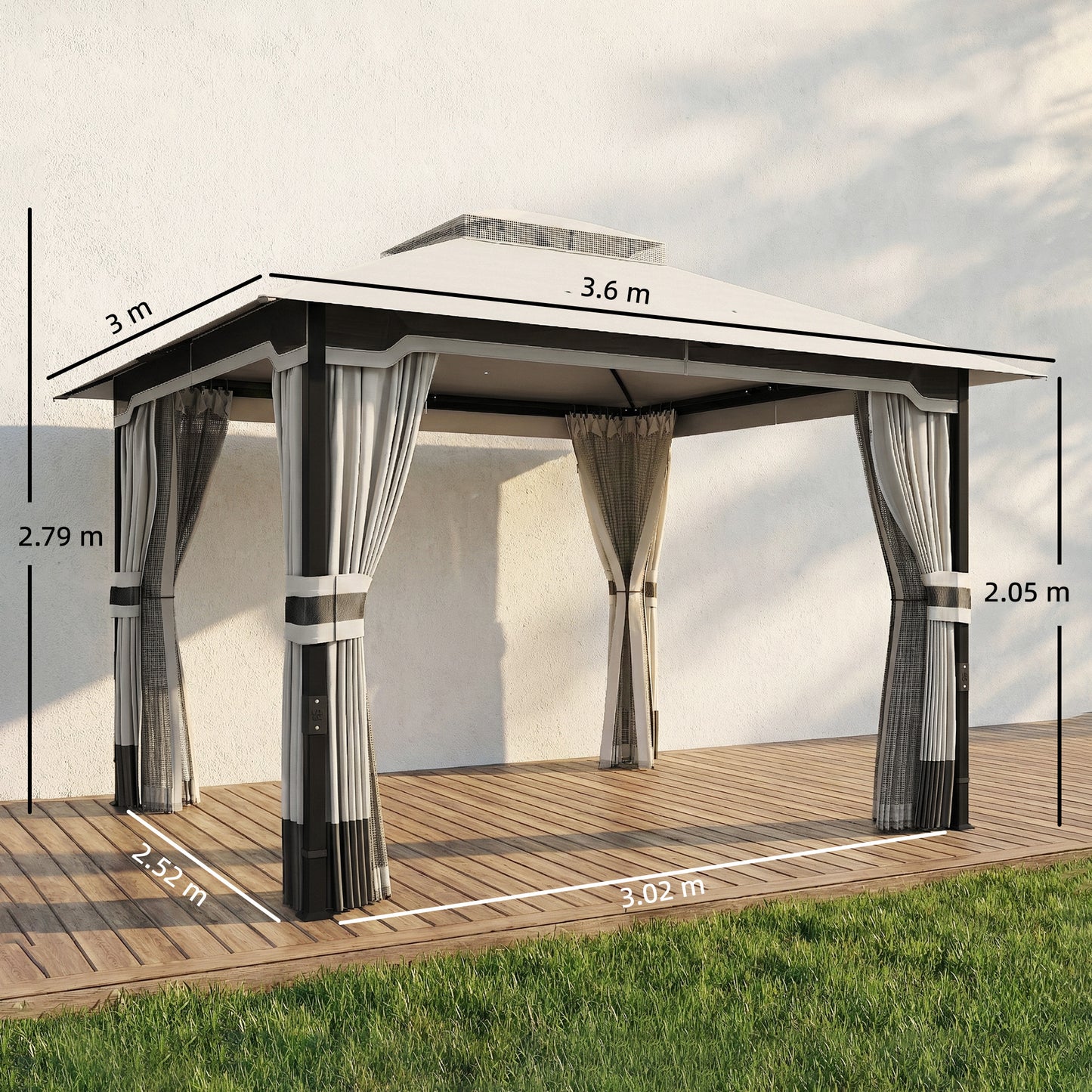 3 x 3.6 m Outdoor Garden Gazebo with Netting and Curtains