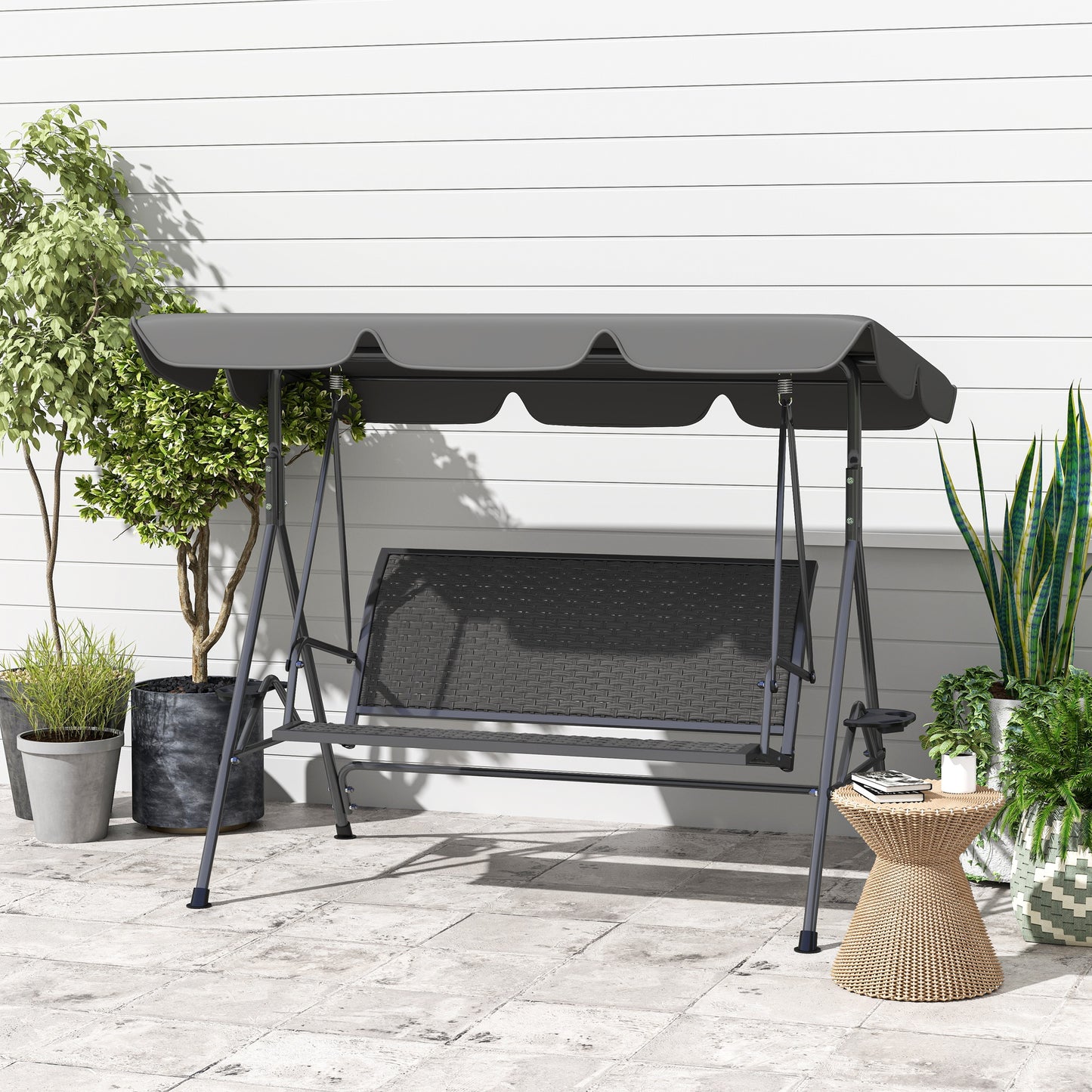 3 Seater Swing Chair, Garden Swing Seat Bench with Adjustable Canopy