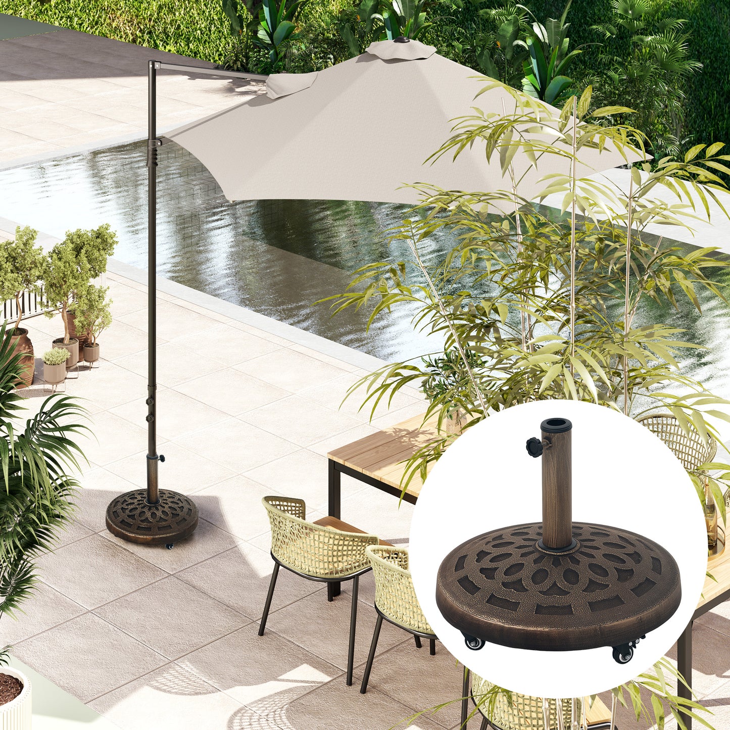 21kg Resin Garden Parasol Base with Wheels, Round Umbrella Stand