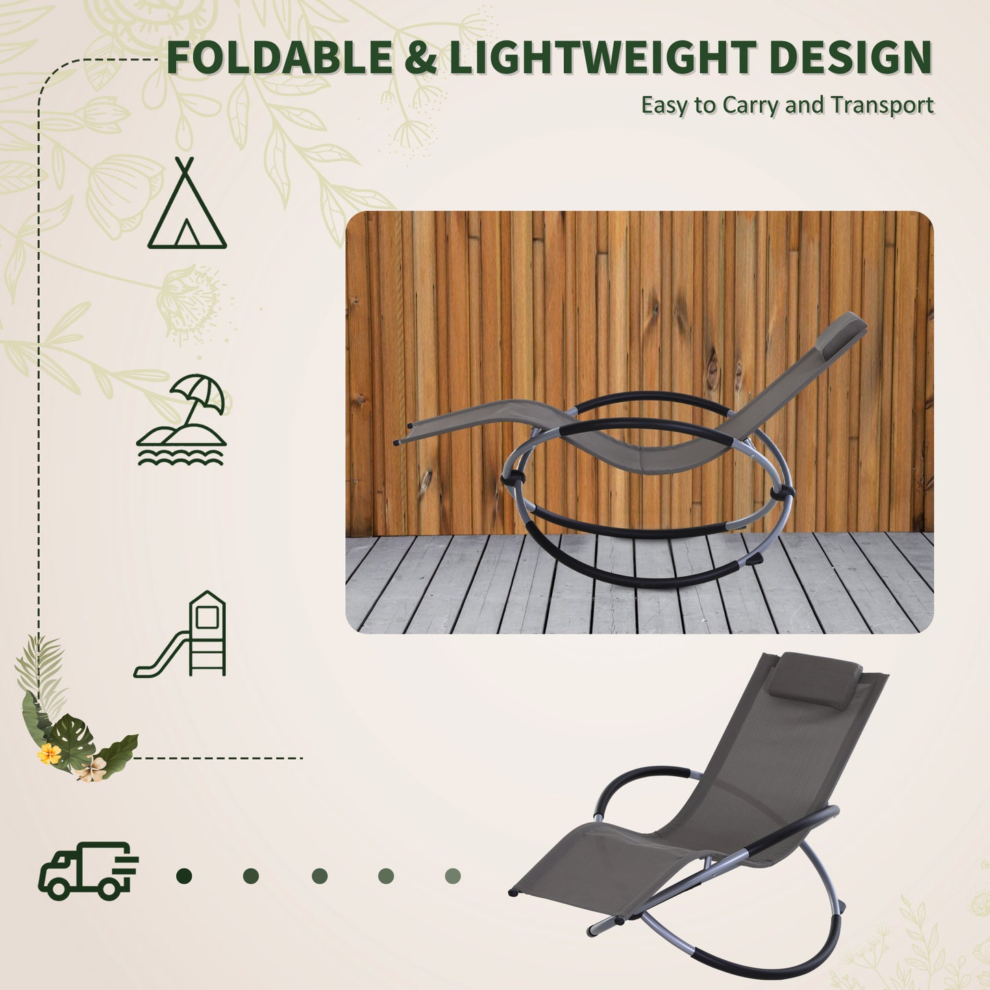 Outdoor Orbital Lounger Zero Gravity Patio Chaise Sun Lounger