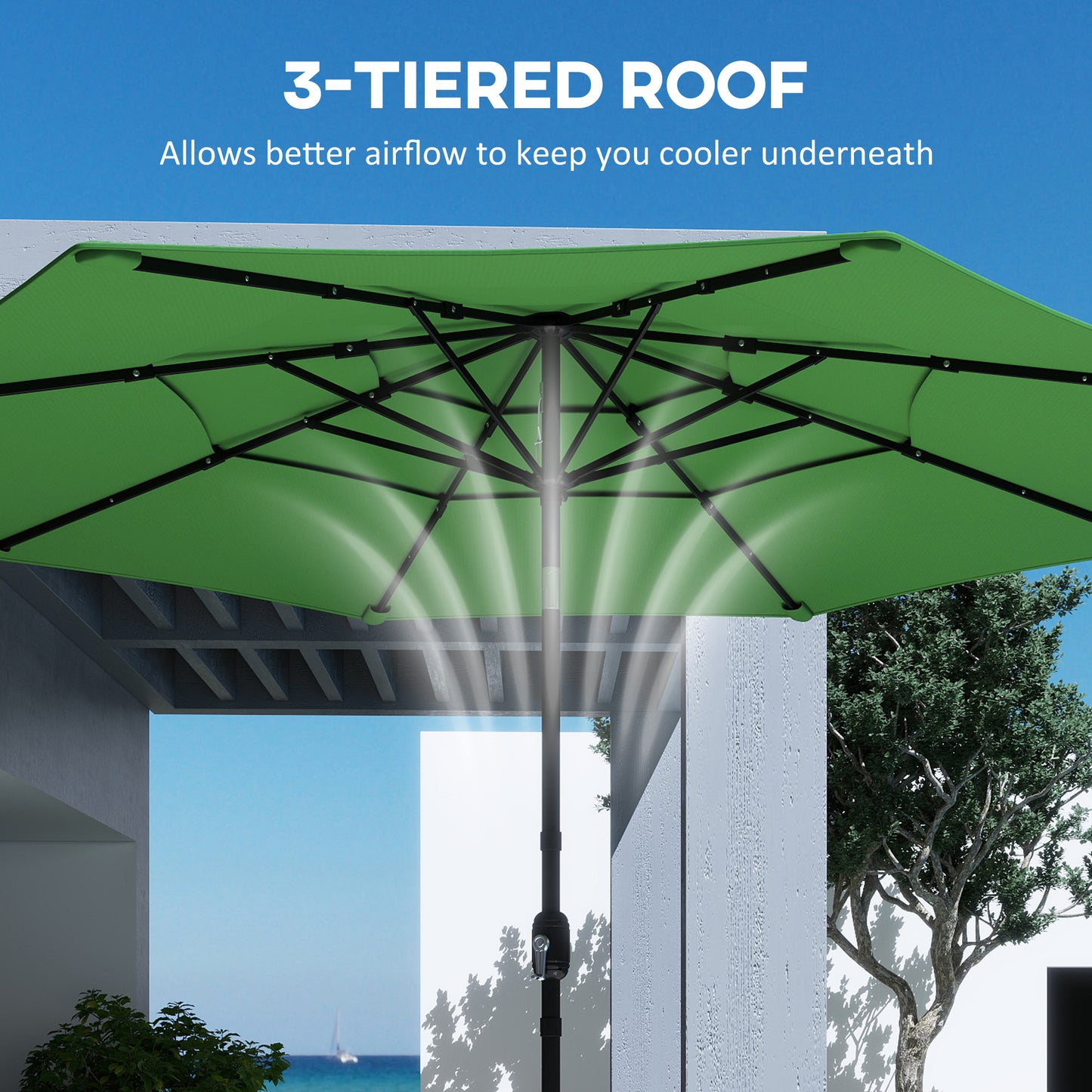 Garden Parasol, Parasol Umbrella with 3-tier Roof, Crank Handle