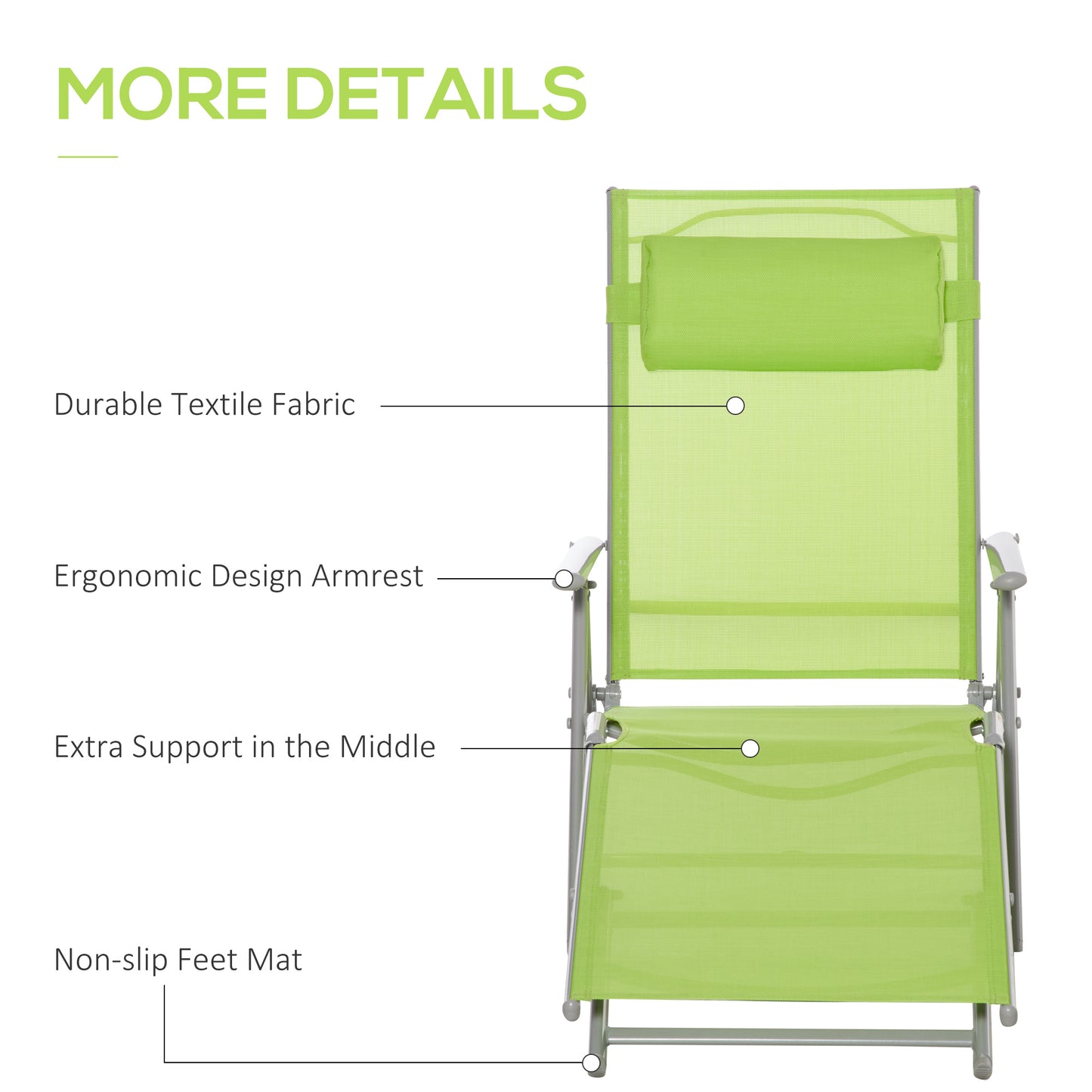 Folding Sun Lounger, Outdoor Chaise Lounge Recliner with Pillow