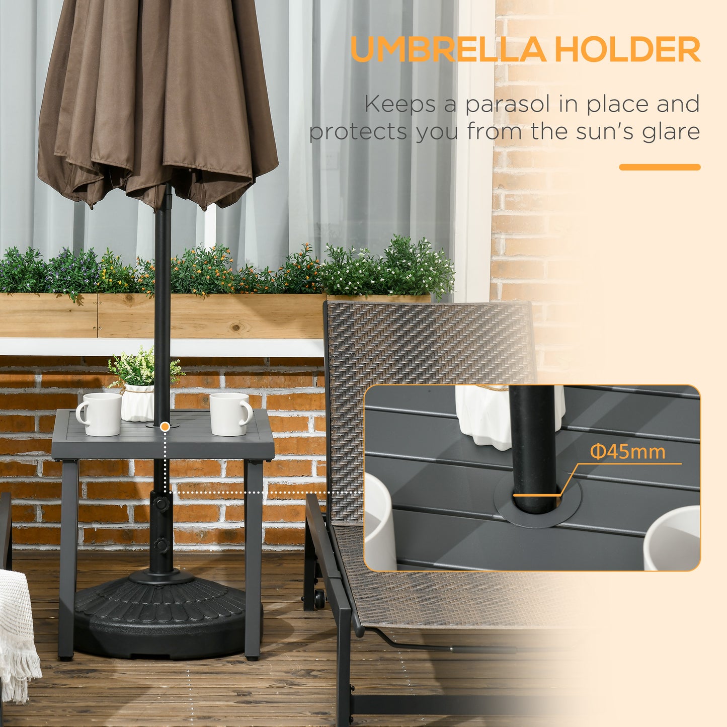 Garden Side Table, 51x51cm Square Patio Coffee Table