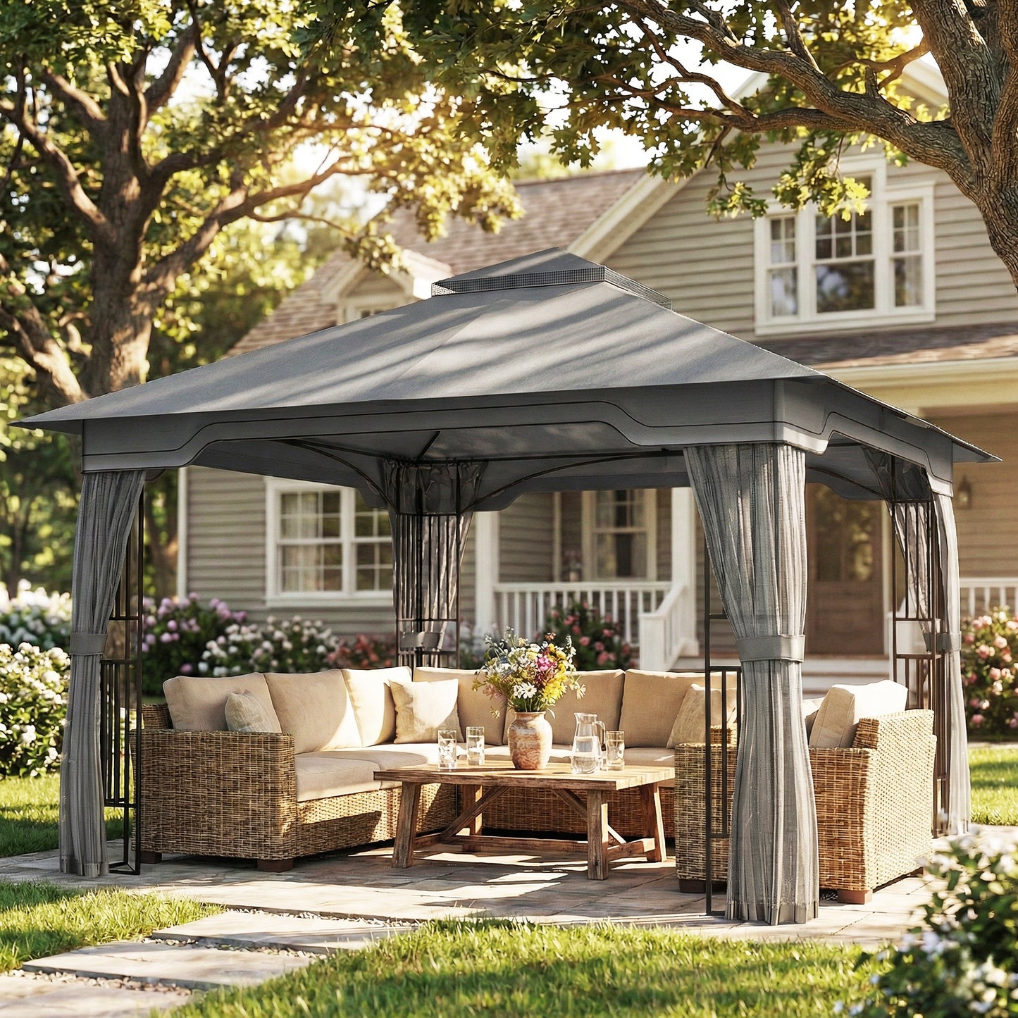 3.3 x 3.3 m Outdoor Garden Gazebo with Post Shelves
