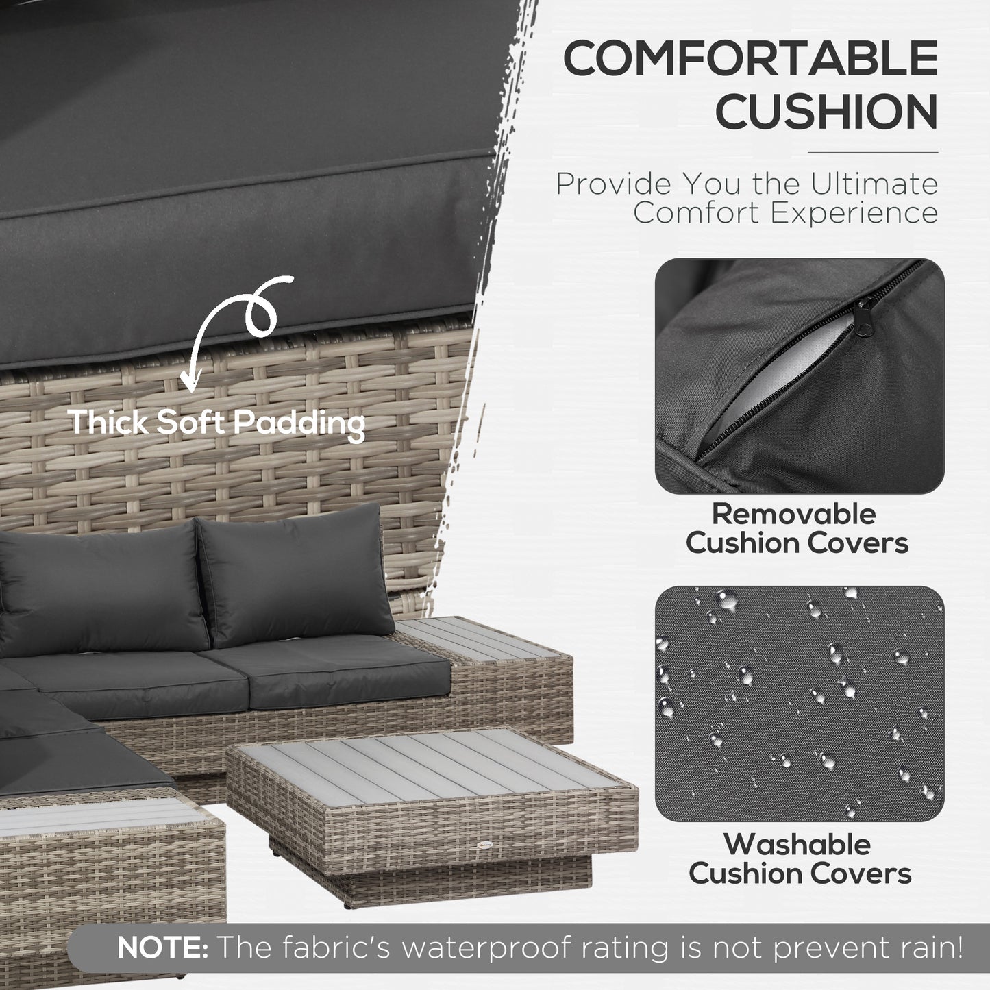 4 PCs Rattan Garden Furniture Outdoor Sectional Corner Sofa