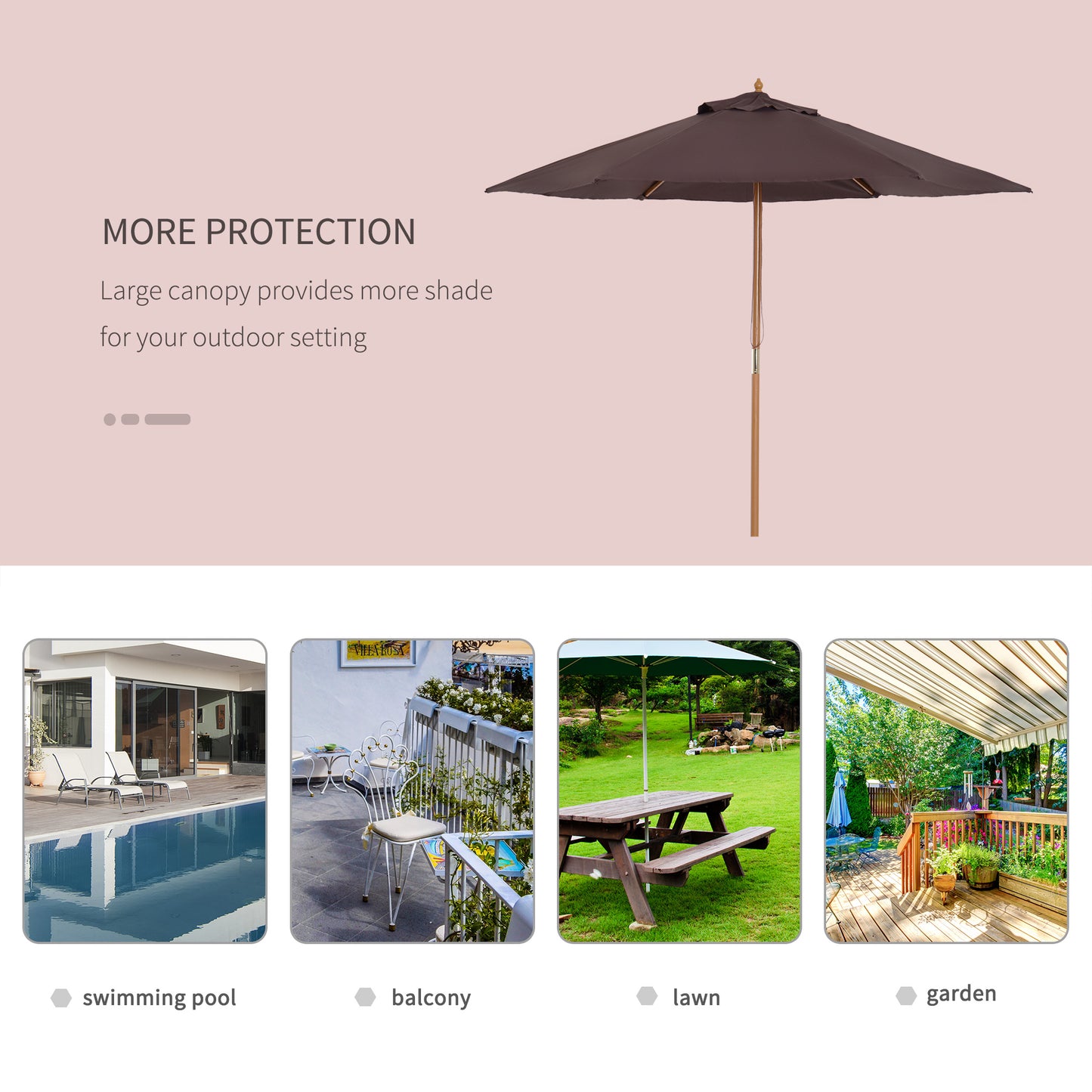 2.5m Wood Garden Parasol Sun Shade Patio Outdoor Wooden Umbrella (1)