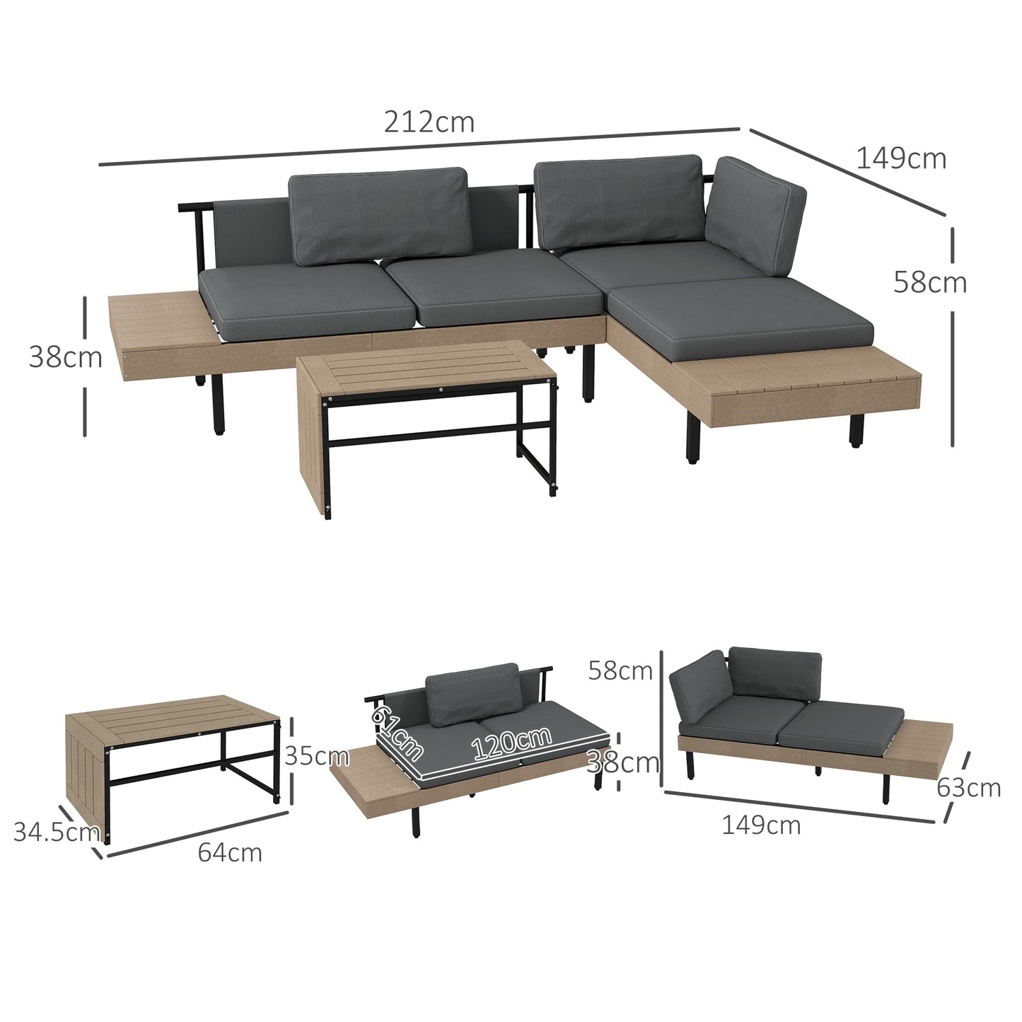 Three-Piece 'L' Garden Sofa Set