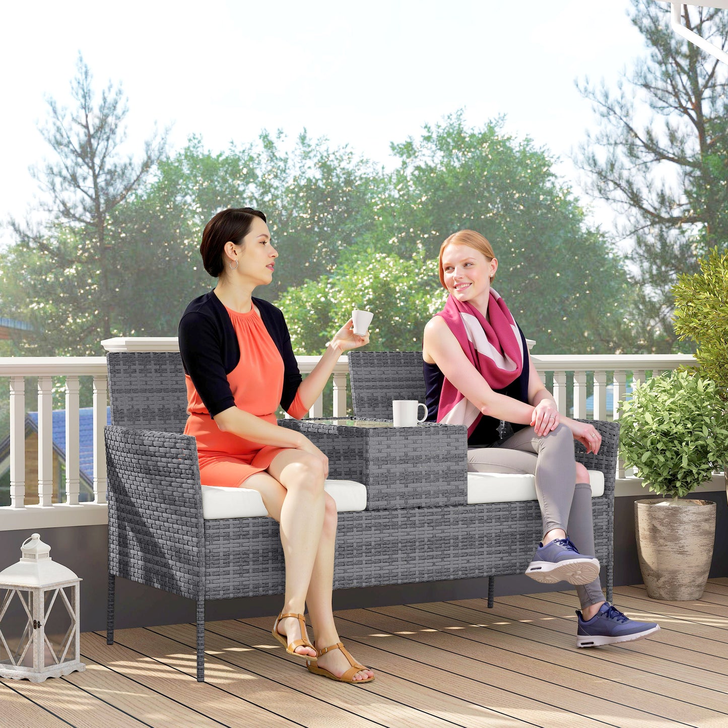 Two-Seat Rattan Chair, with Middle Table