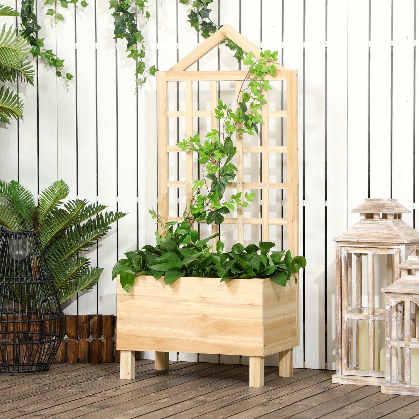 Garden Planters with Trellis for Vine Climbing (1)