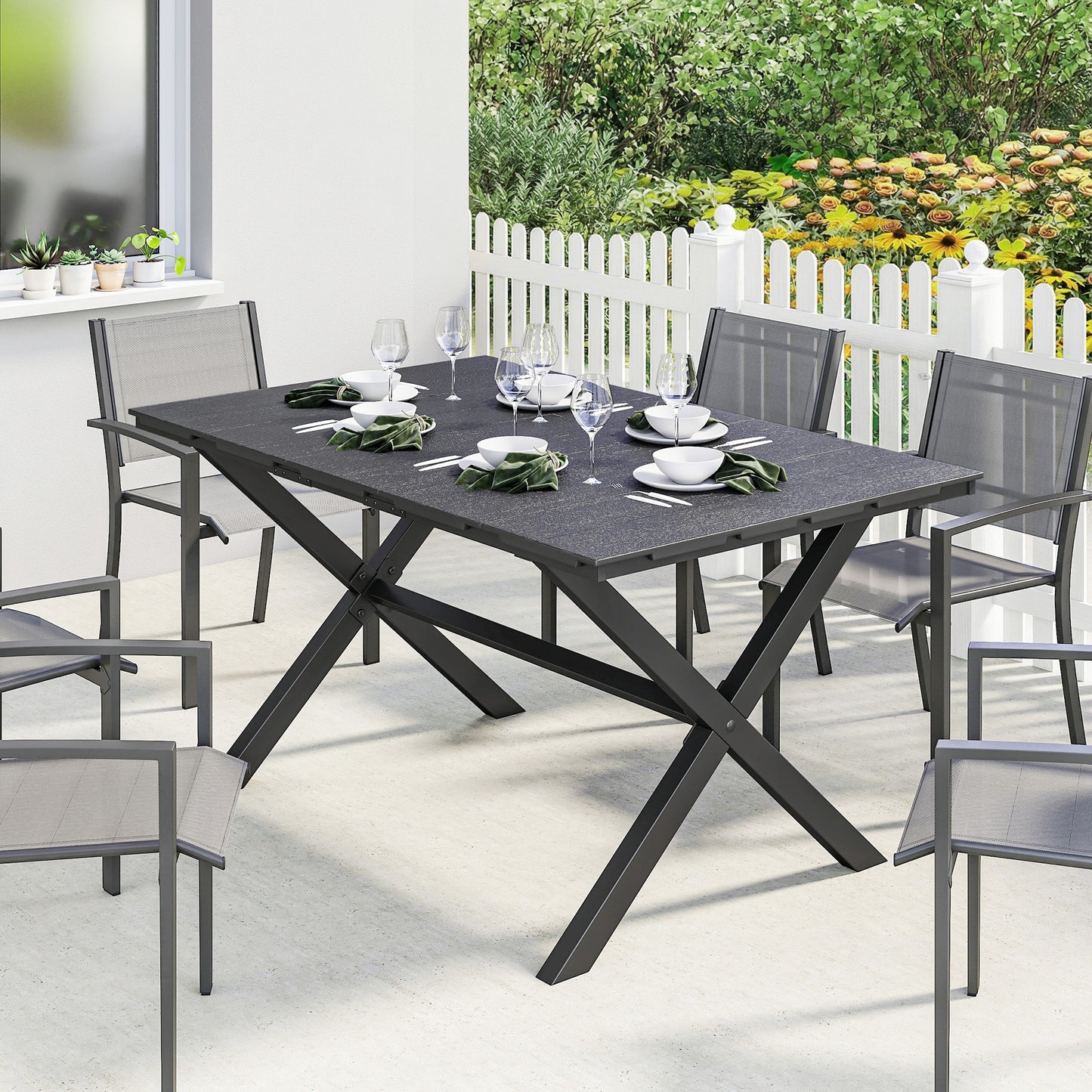Garden Dining Table for 6, Rectangular Outdoor Table