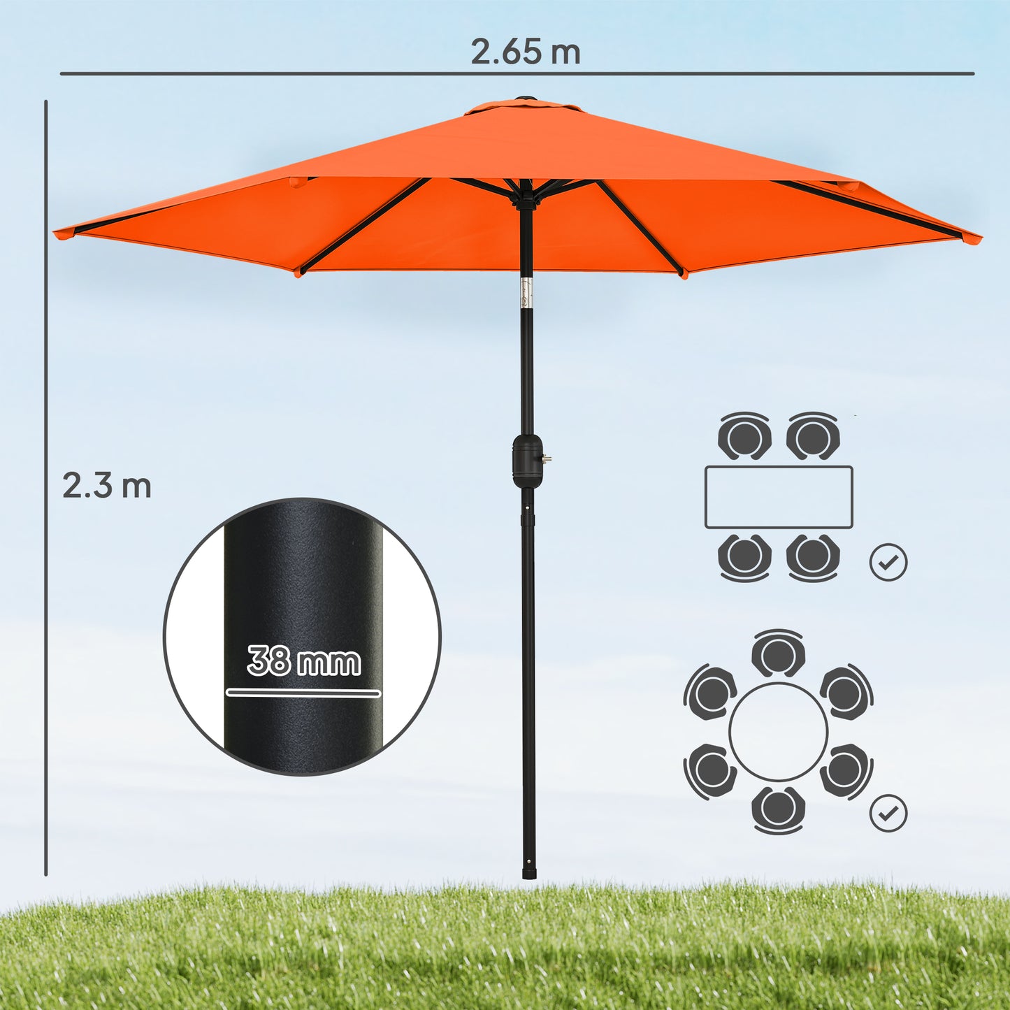 2.6 m Garden Parasol Umbrella with Aluminium Pole (7)