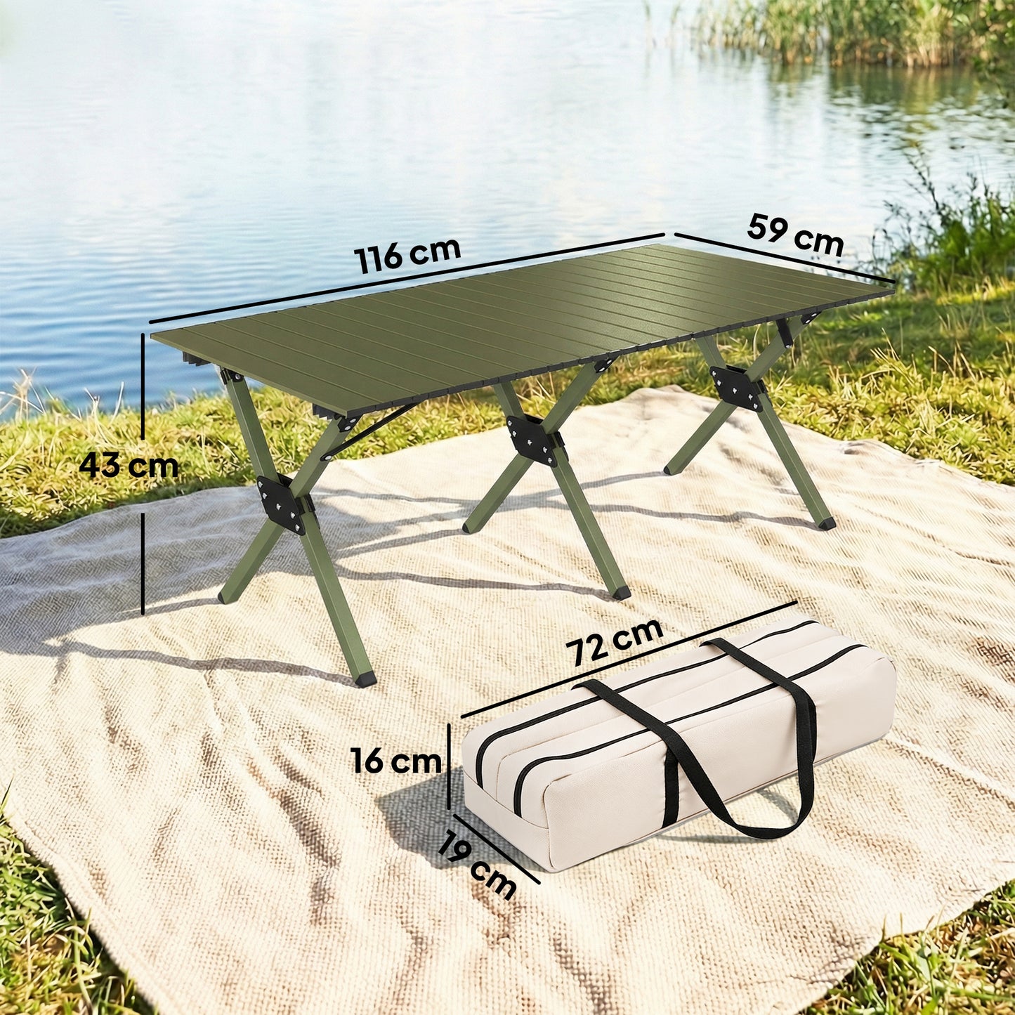 4ft Folding Camping Table, Waterproof Picnic Table with Roll Up Top