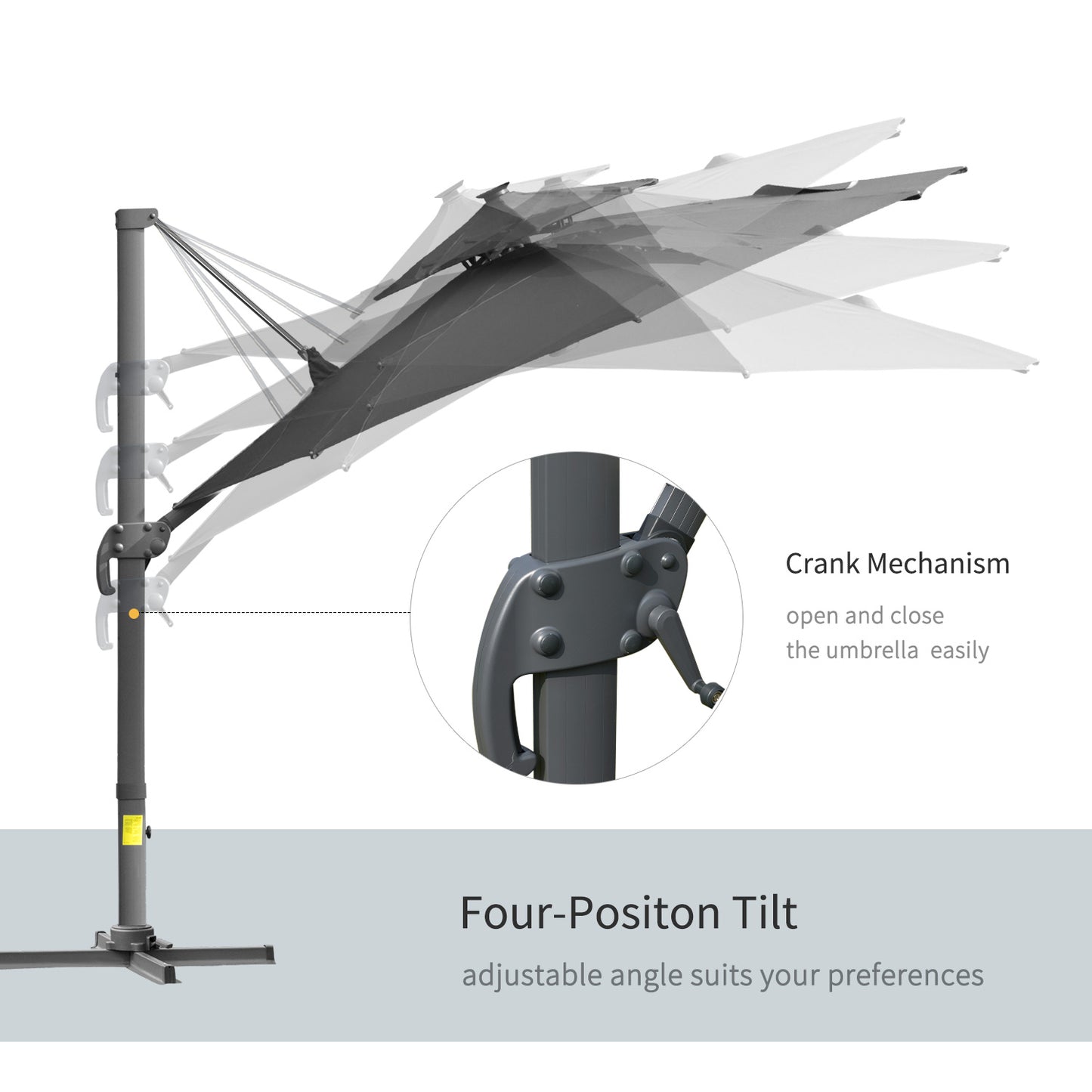3m Cantilever Parasol w/ Solar Lights Power Bank Base 360° Spin