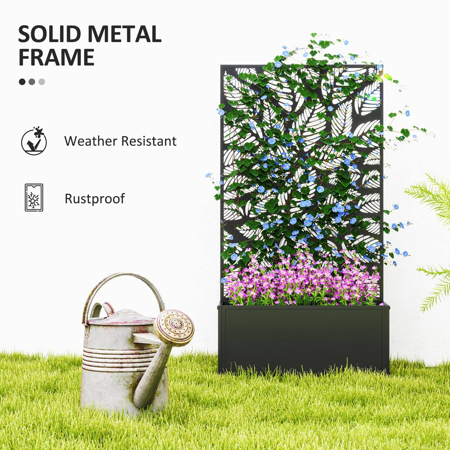 Outdoor Metal Planter, with Back Trellis (1)
