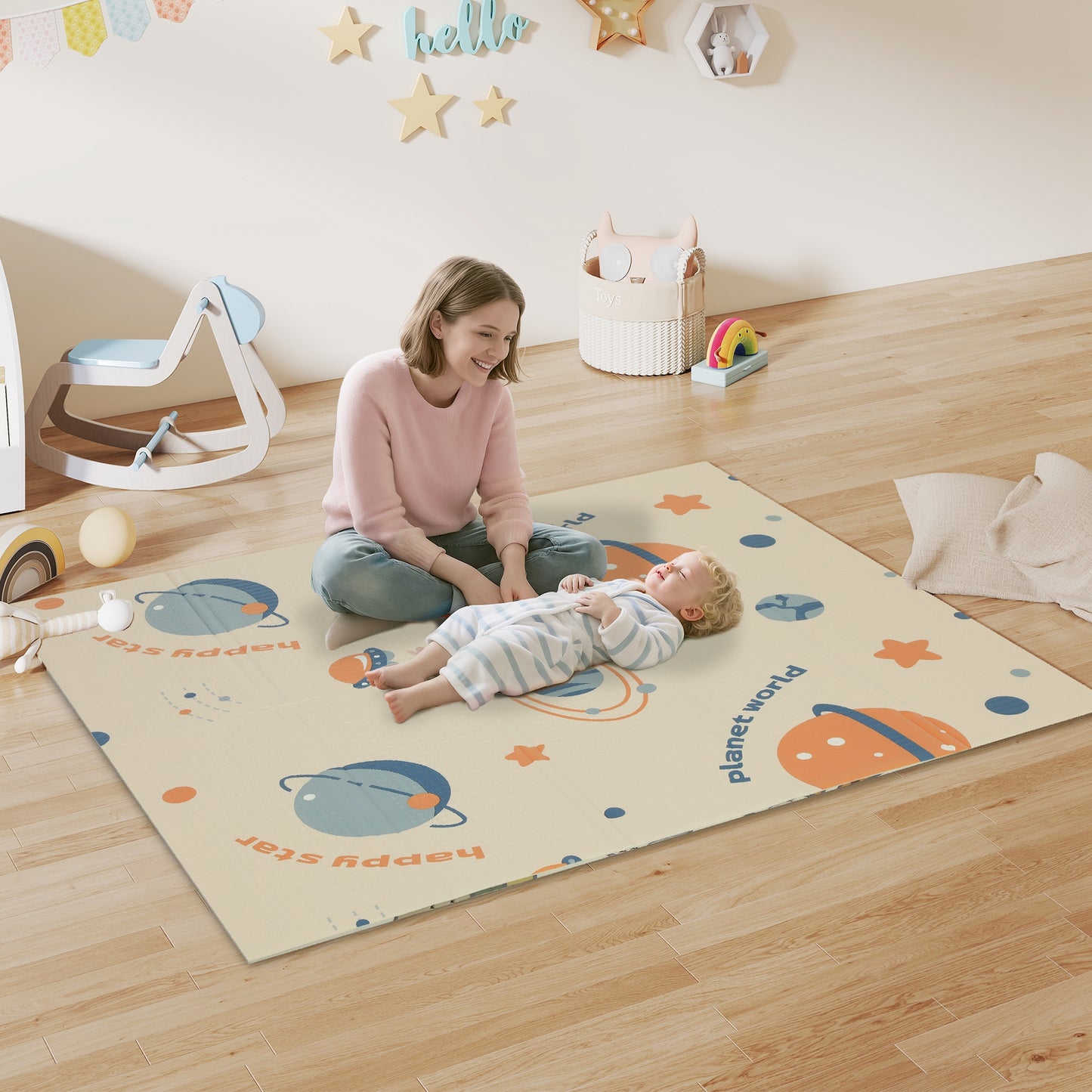Space-Themed Baby Plat Mat Double Sided, Foldable