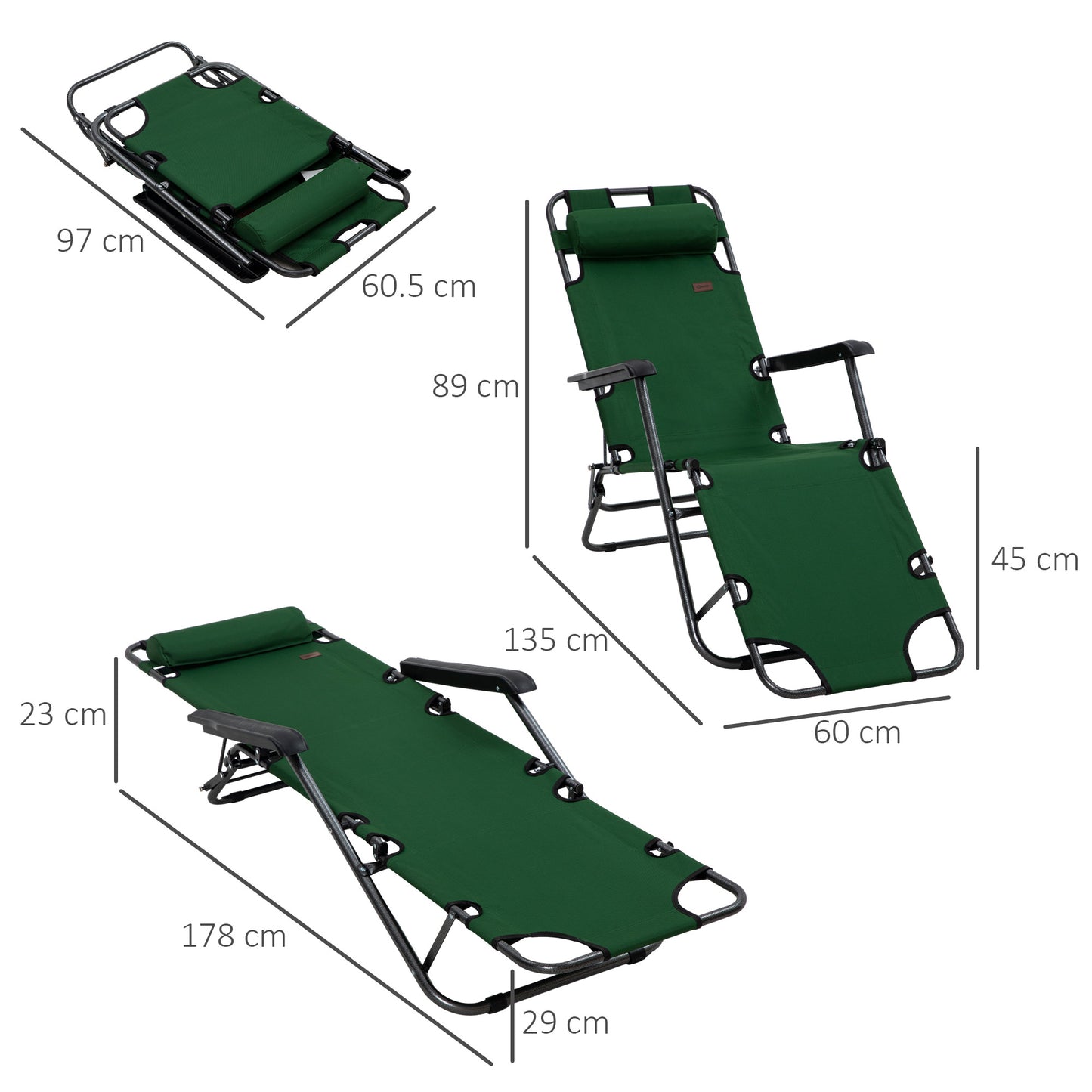 2 Pack 2 in 1 Sun Lounger Folding Reclining Chairs Garden Outdoor