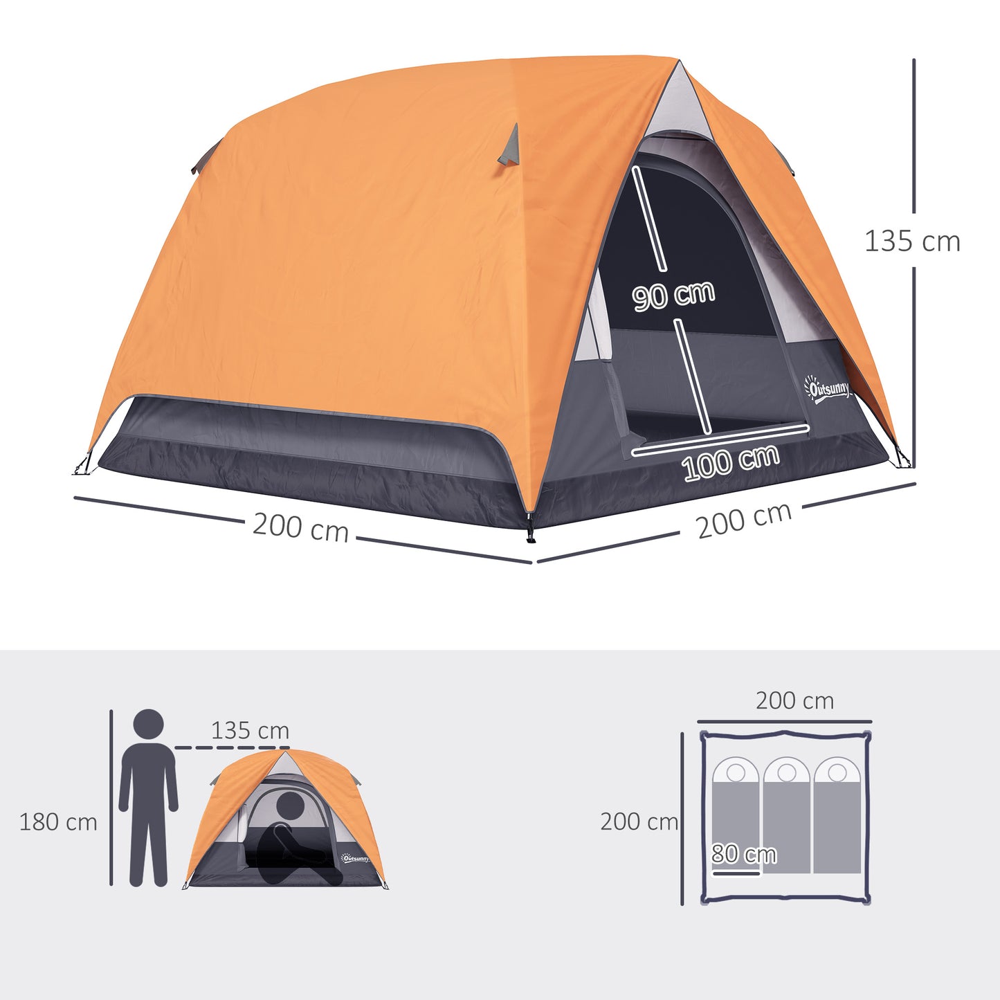 3-4 Person Camping Tent, Easy Set Up Waterproof Dome Tent