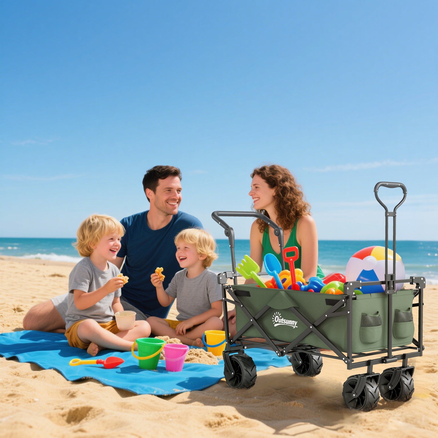 Folding Trolley Cart Storage Wagon Beach Trailer 4 Wheels