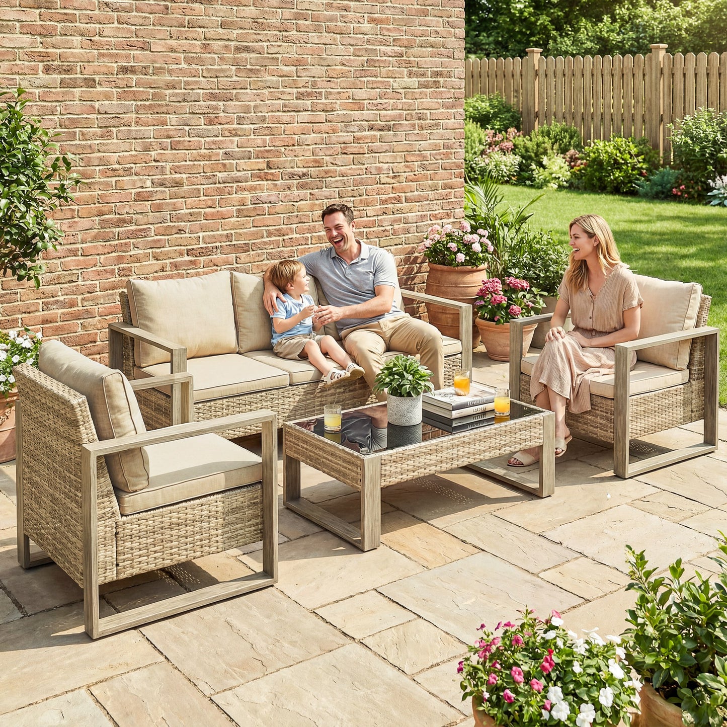 Rattan Garden Set, 4 Piece Rattan Garden Furniture Set
