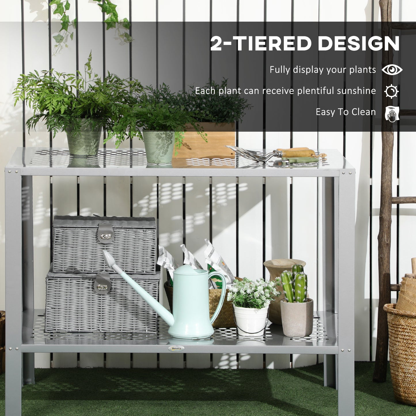 2-Tier Plant Stand, Corner Plant Shelf for Outdoor