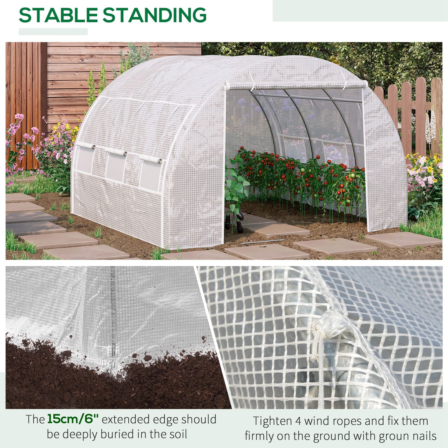 3 x 3 x 2 m Polytunnel Greenhouse with Roll-up Side Walls