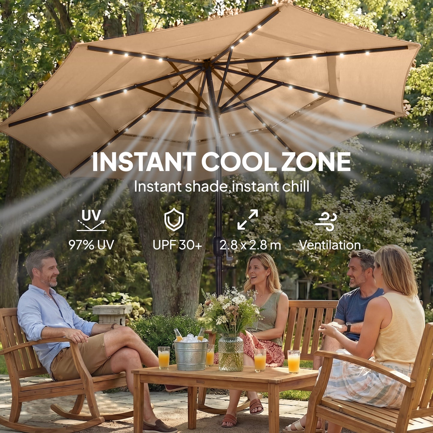 2.8 m Garden Parasol Umbrella with LED Solar Light, Parasol Cover