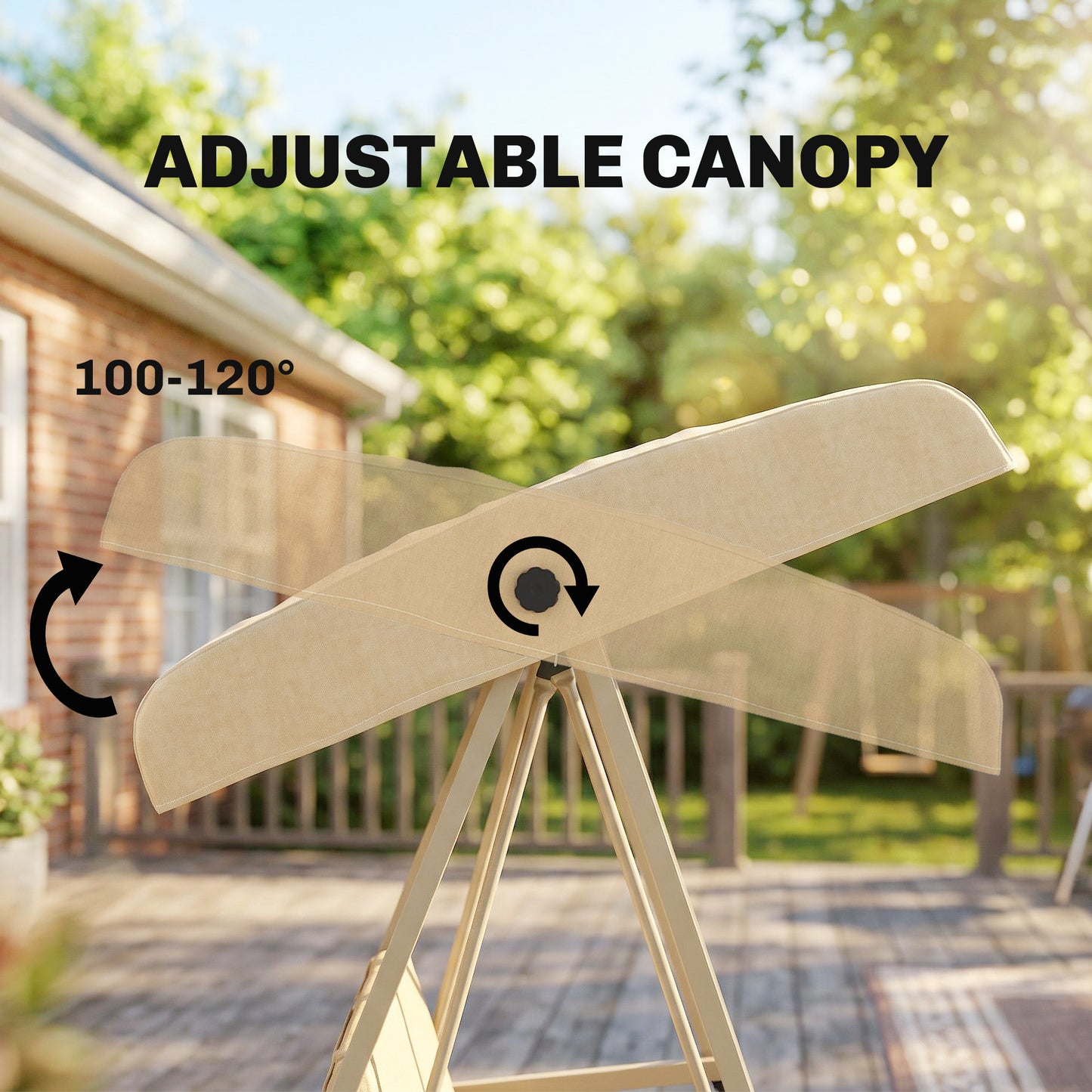 Three-Seat Garden Swing Chair, with Adjustable Canopy