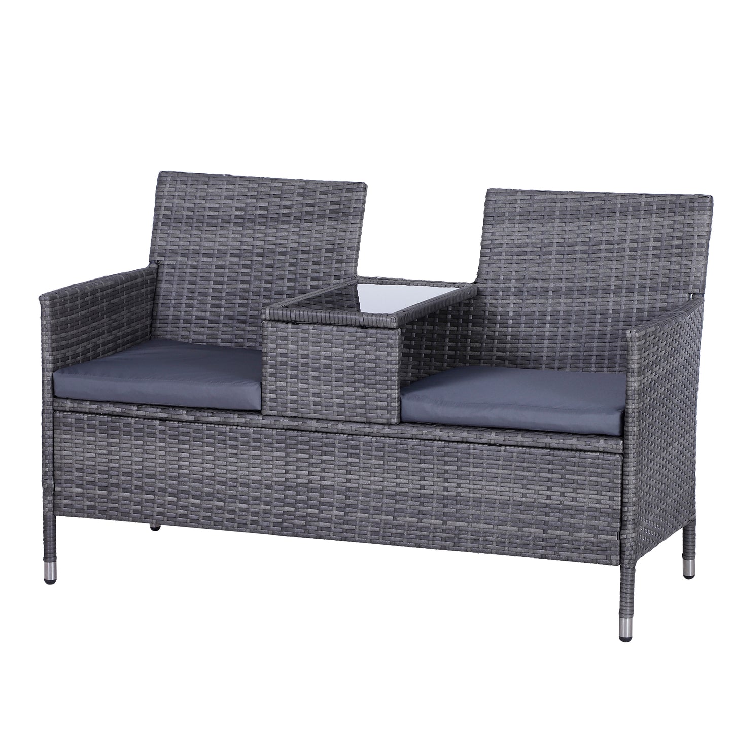2-Seater PE Rattan Outdoor Garden Bench w/ Centre Table