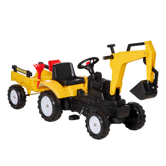 Kids Ride-On Construction Car, with Horn and Detachable Trailer