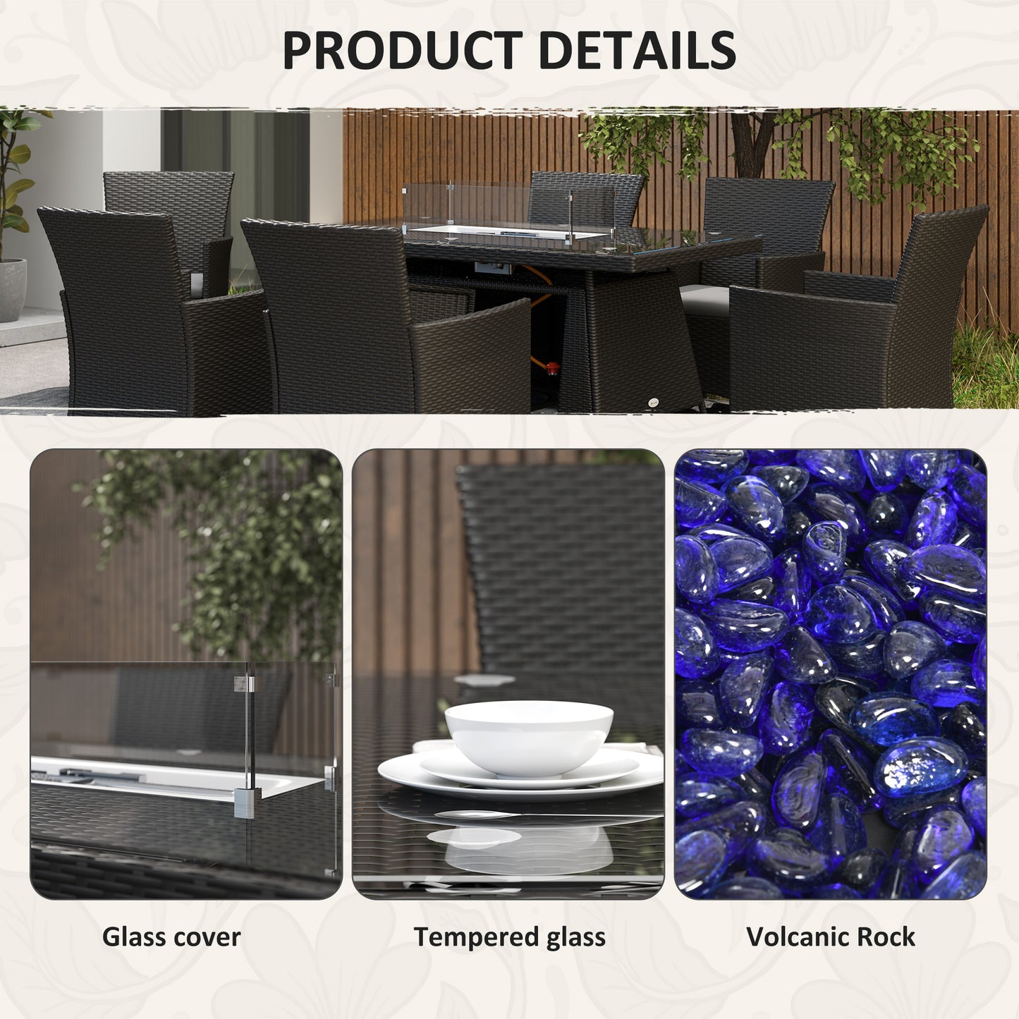 7 Pieces Outdoor Rattan Garden Furniture with Fire Pit Table