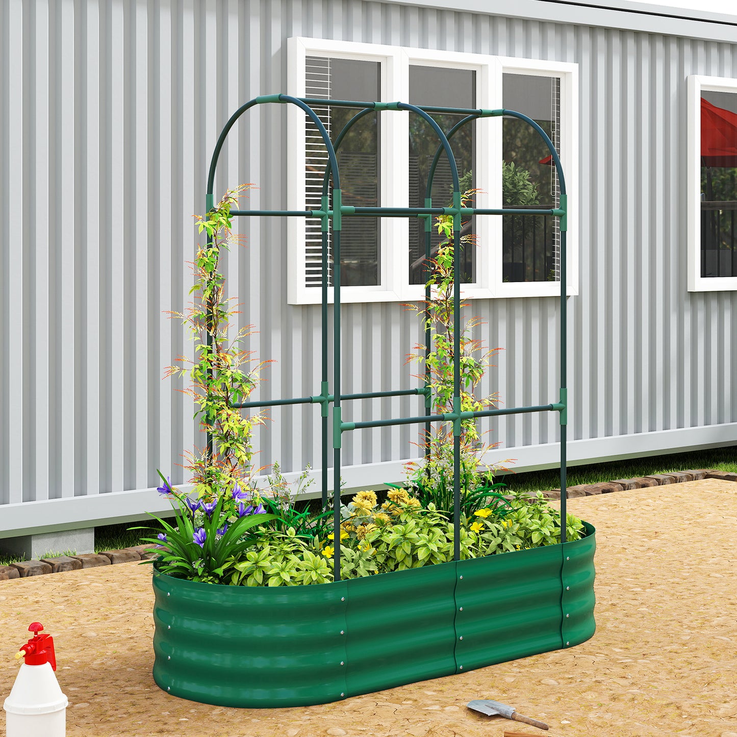 Galvanised Raised Garden Bed with Arched Trellis (1)