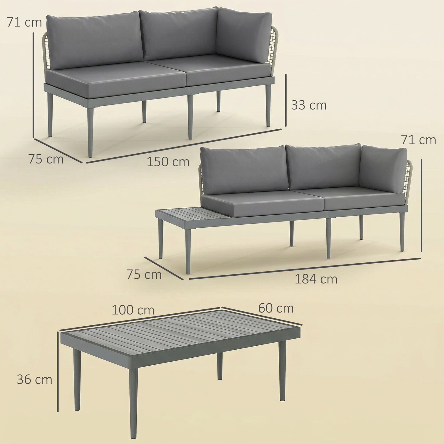 Thee-Piece 'L' Rattan Sofa Set