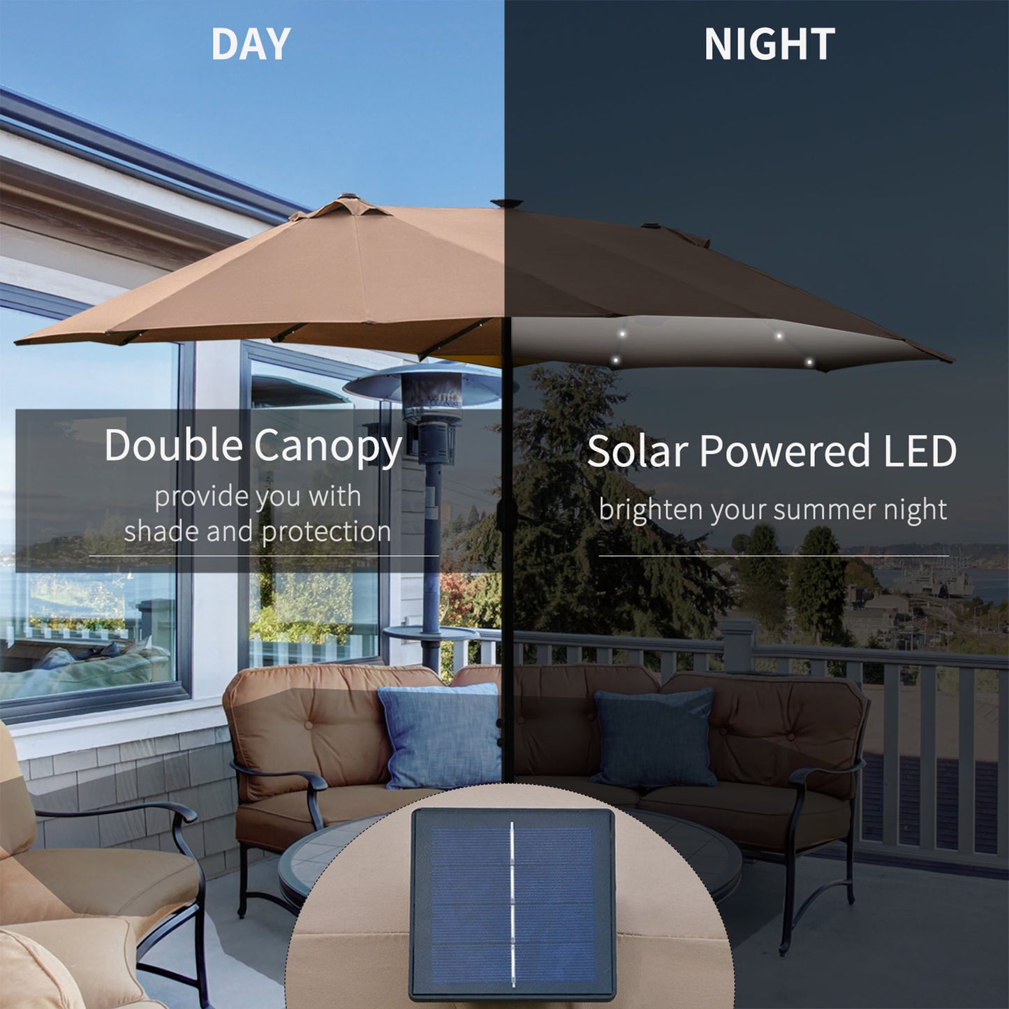 Garden Parasol 4.4m Double-Sided Sun Umbrella Patio Parasol LED