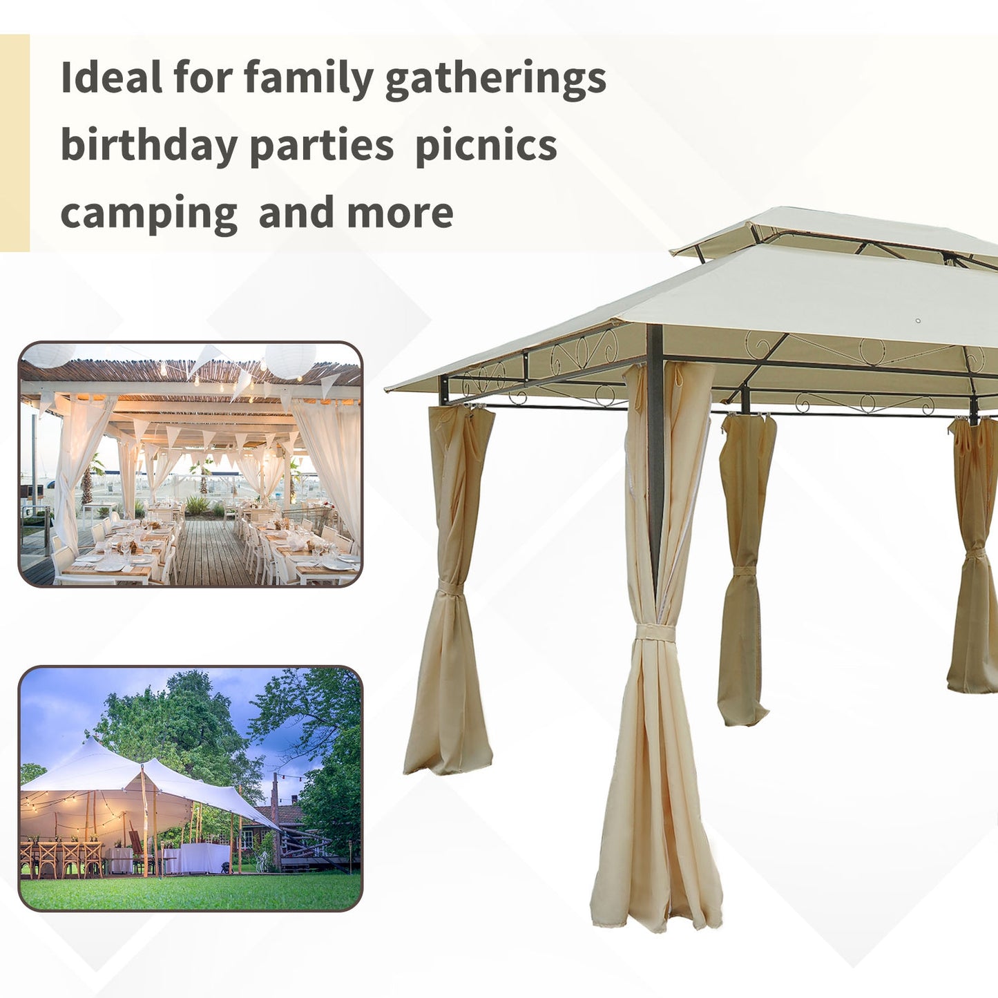 4m x 3(m)Garden Gazebo, Double Roof Outdoor Gazebo Canopy Shelter