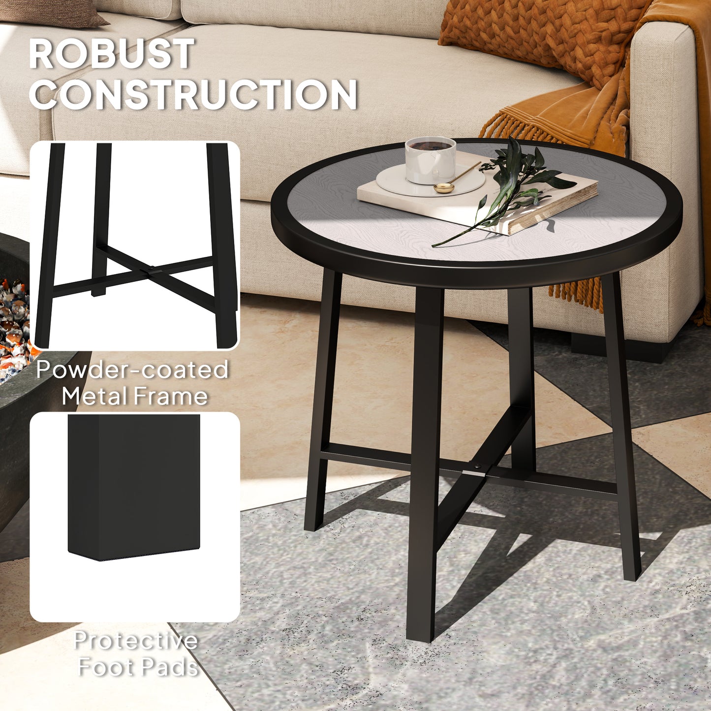 Round Small Garden Table, 50.5cm Outdoor Side Table
